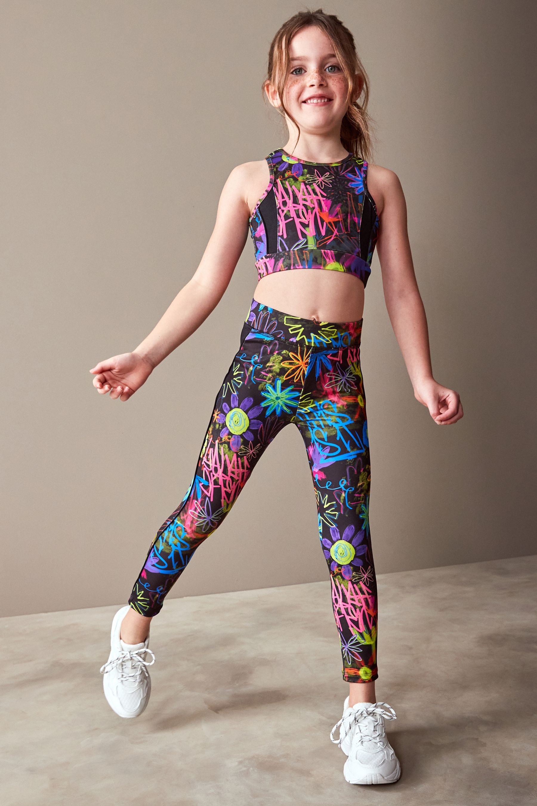 Black Graffiti Sports Leggings (3-16yrs)