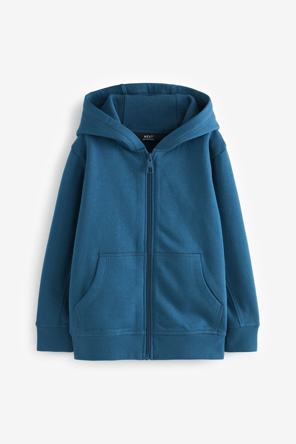 Mid Blue Plain Zip Through Hoodie (3-16yrs)