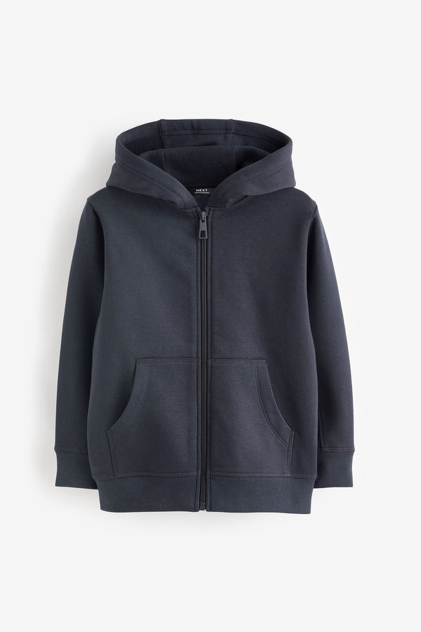 Navy Blue Plain Zip Through Hoodie (3-16yrs)