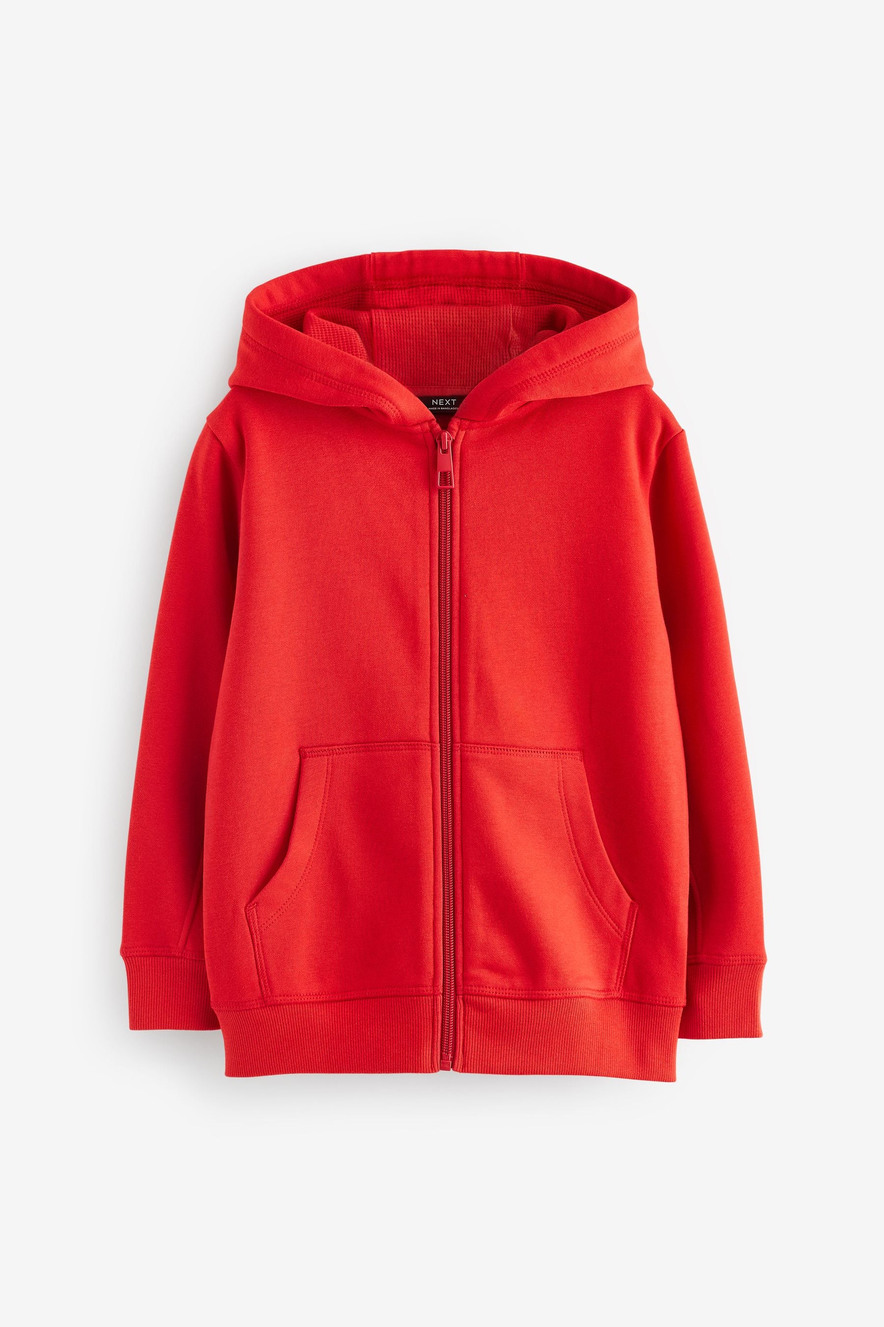 Red Plain Zip Through Hoodie (3-16yrs)