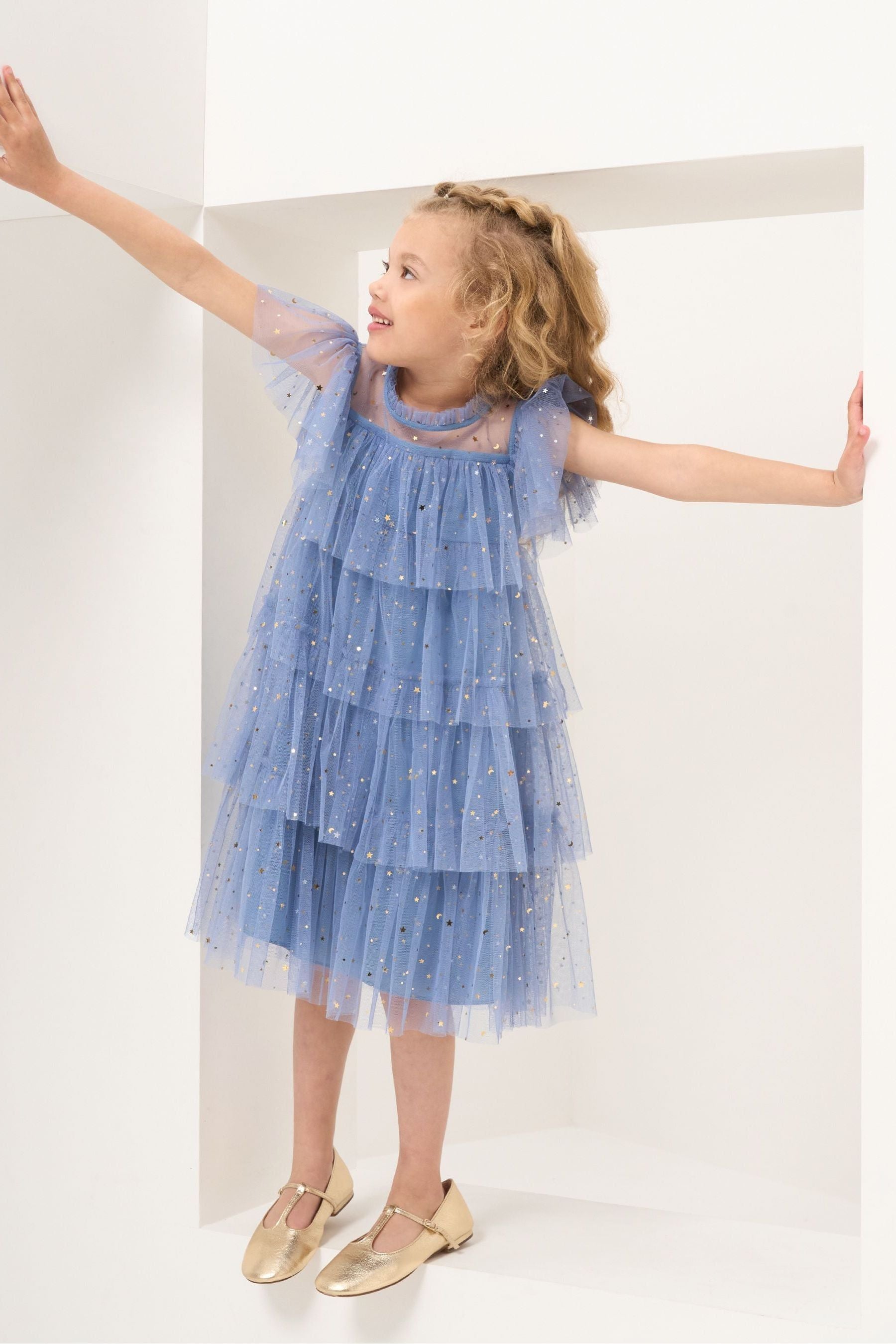 Blue Angel & Rocket Sequin Star Mesh Party Dress