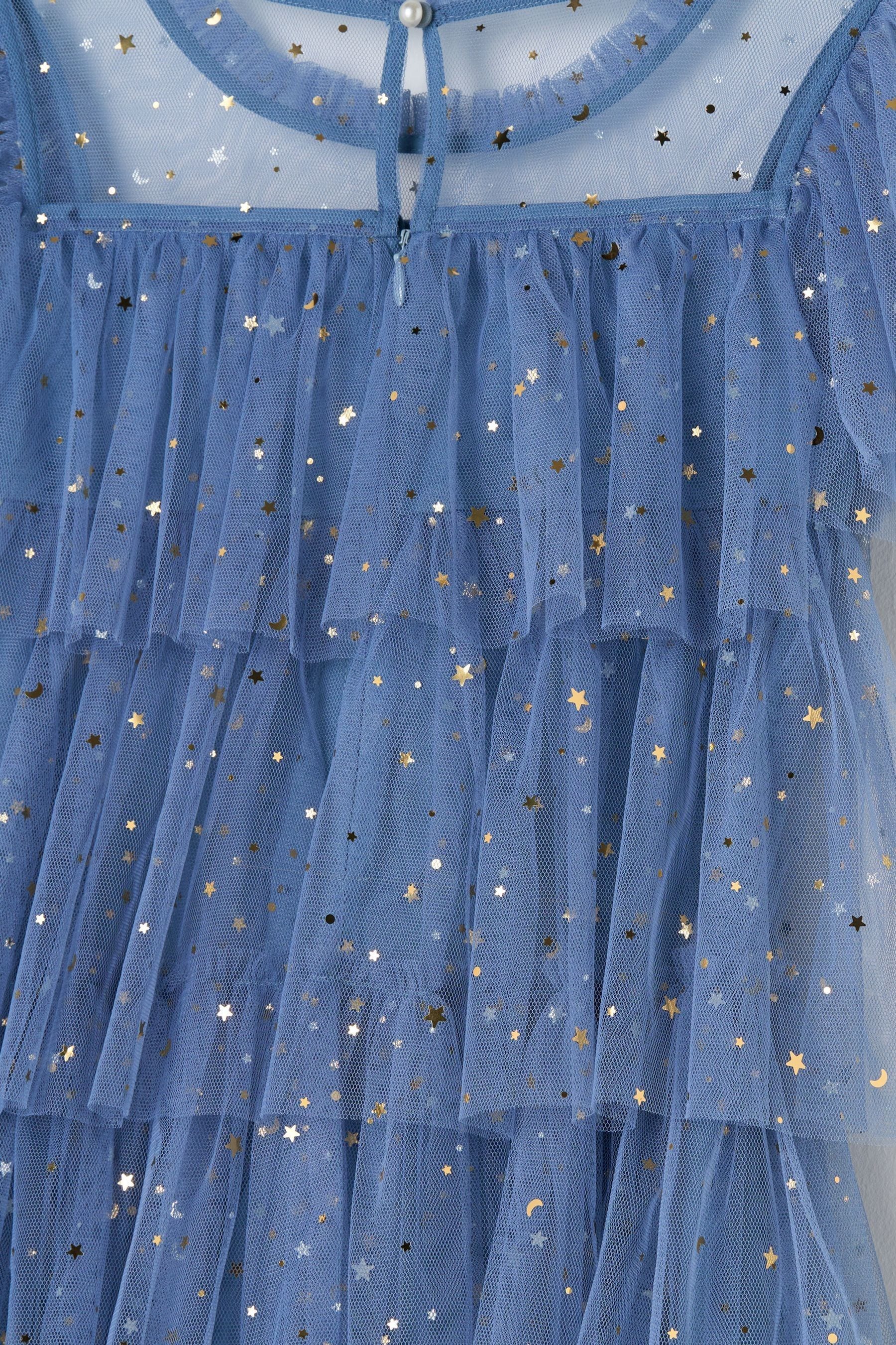 Blue Angel & Rocket Sequin Star Mesh Party Dress