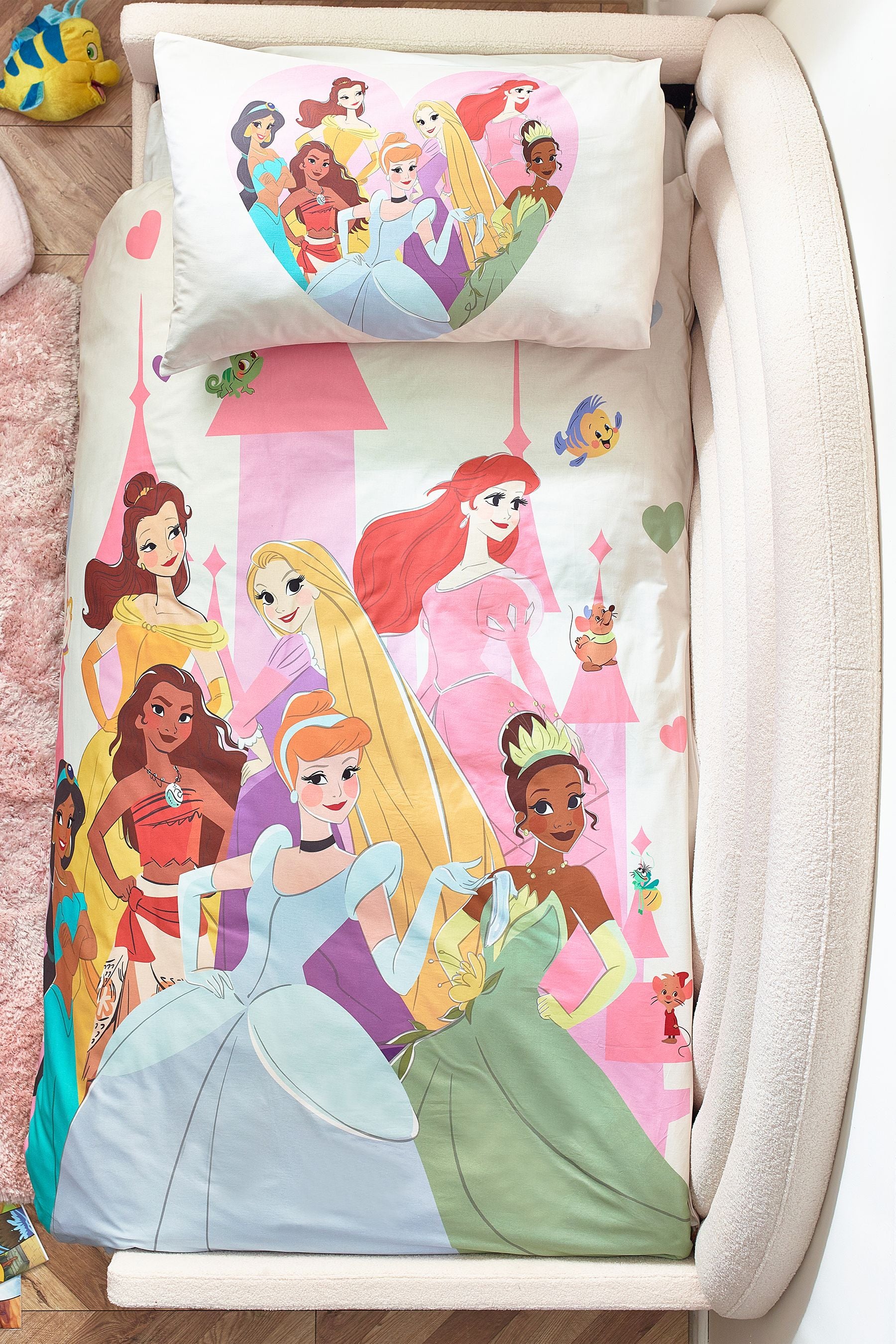 Pink Disney Princess 100% Cotton Duvet Cover and Pillowcase Set