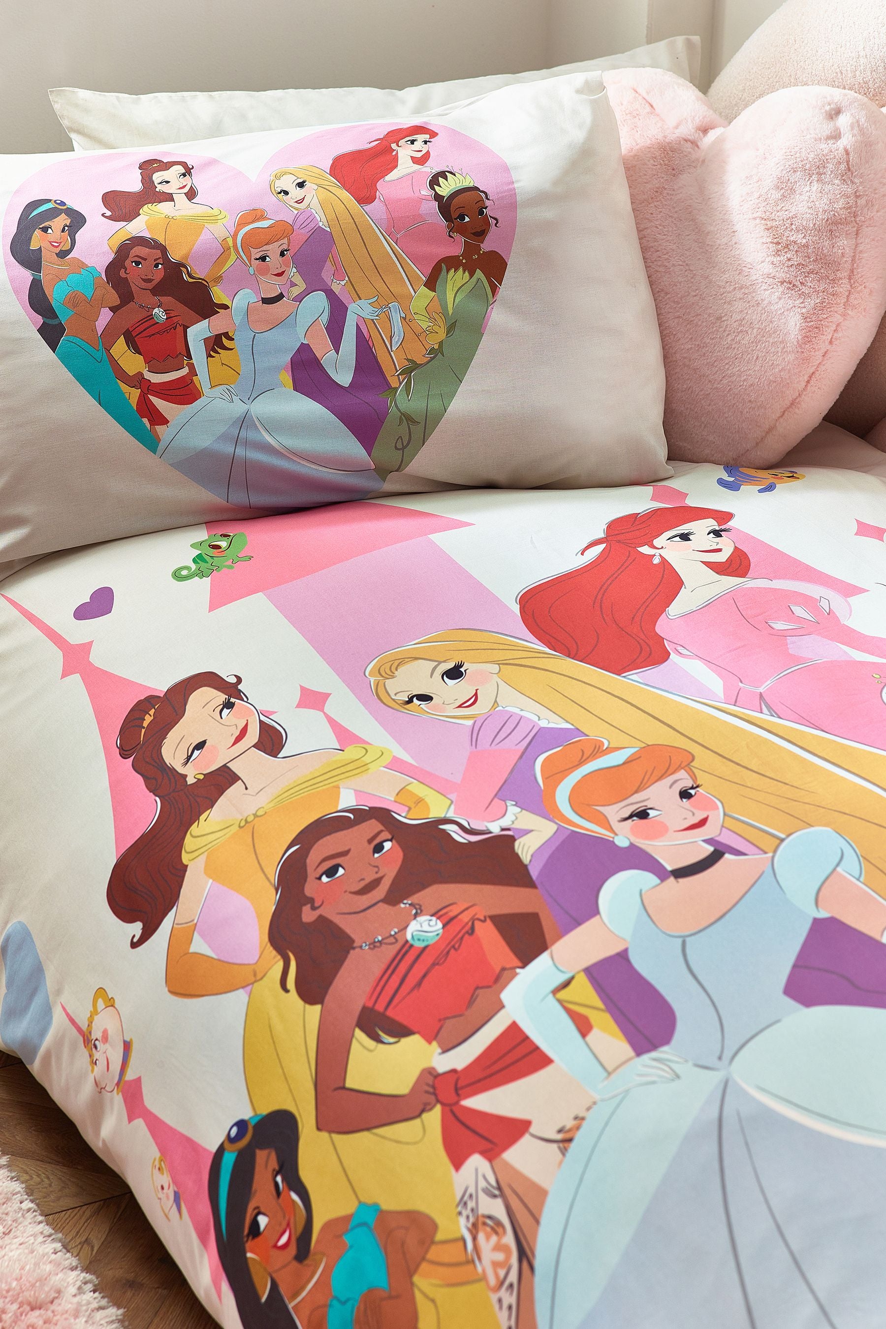 Pink Disney Princess 100% Cotton Duvet Cover and Pillowcase Set