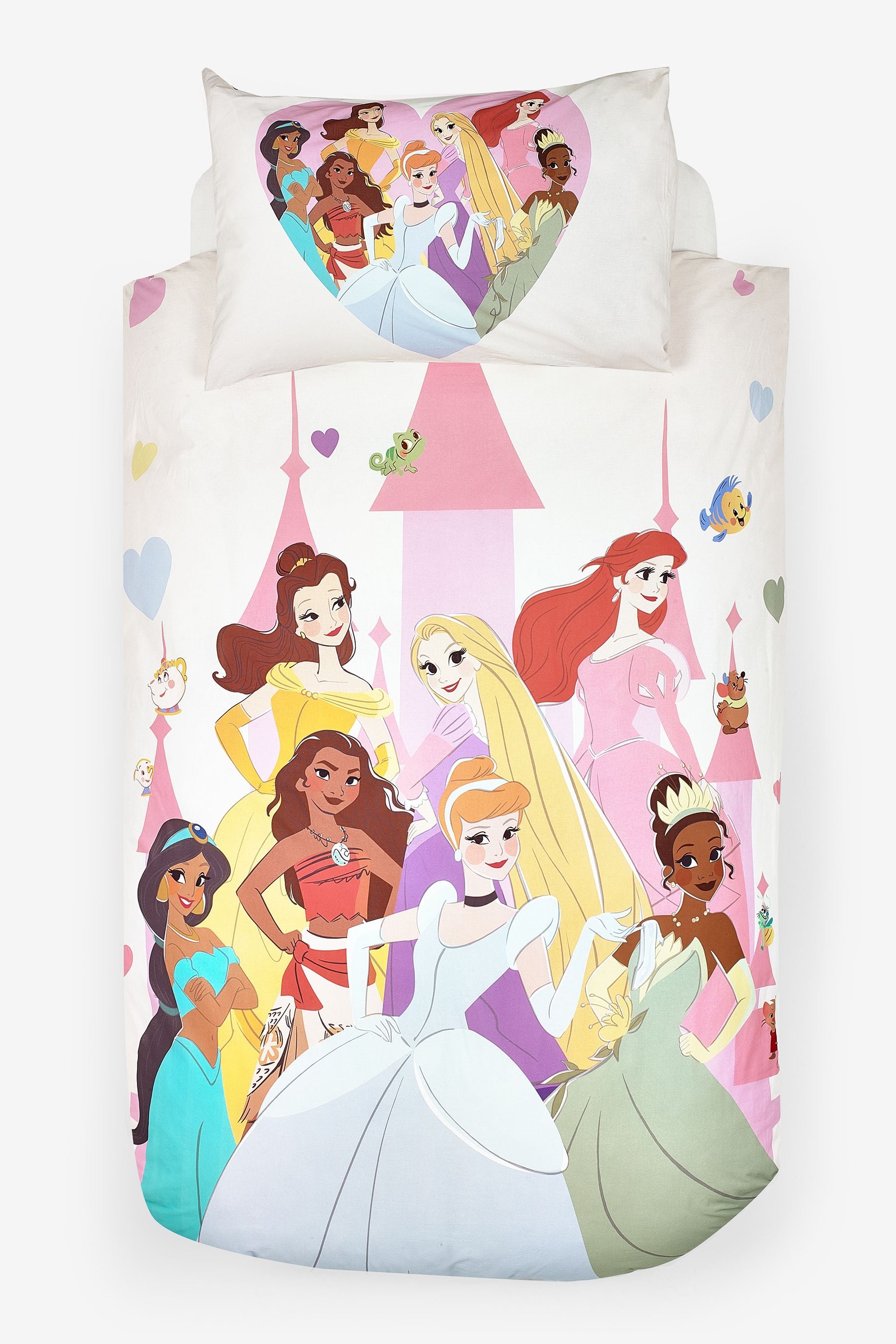 Pink Disney Princess 100% Cotton Duvet Cover and Pillowcase Set