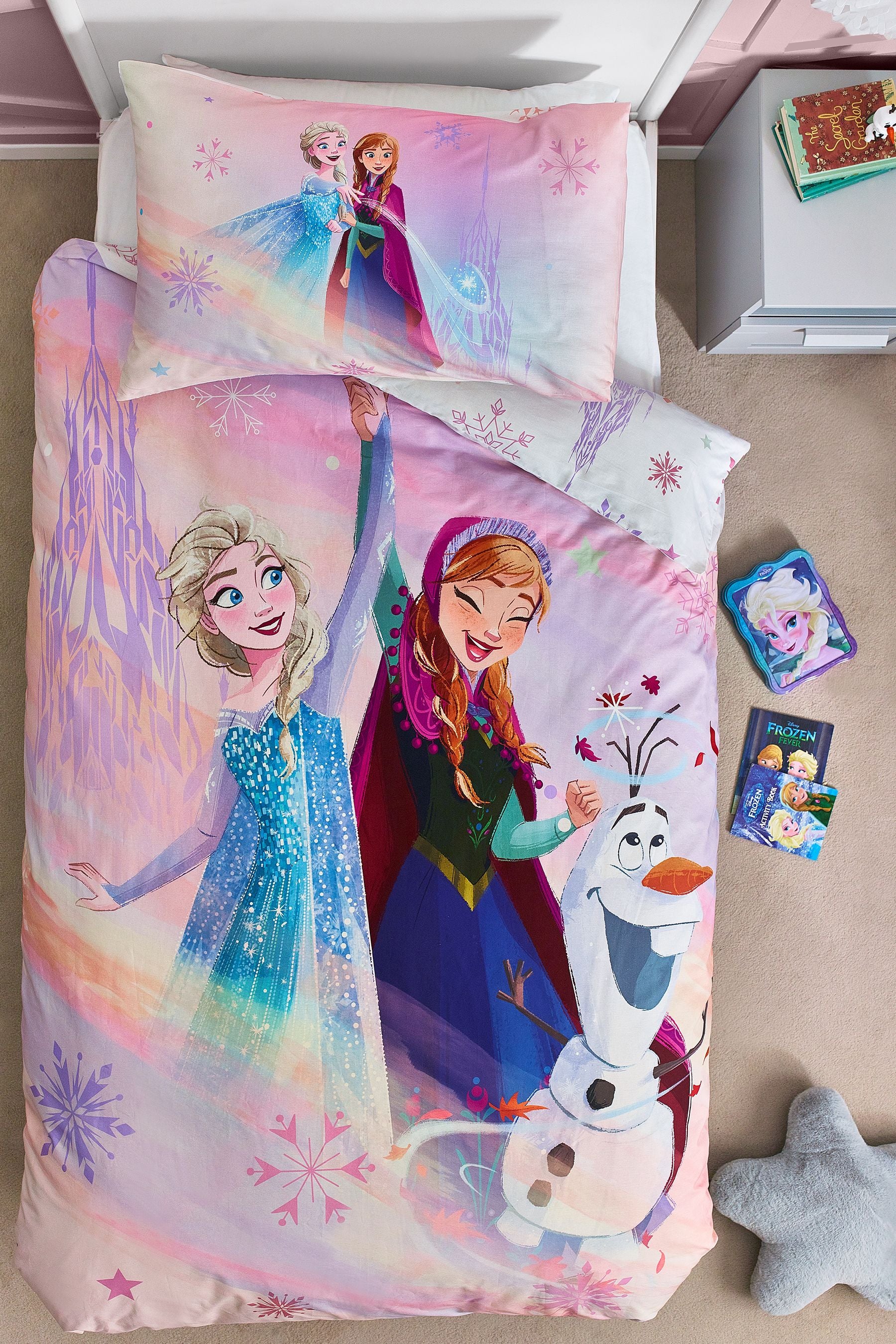 Disney Frozen Pink 100% Cotton Duvet Cover and Pillowcase Set