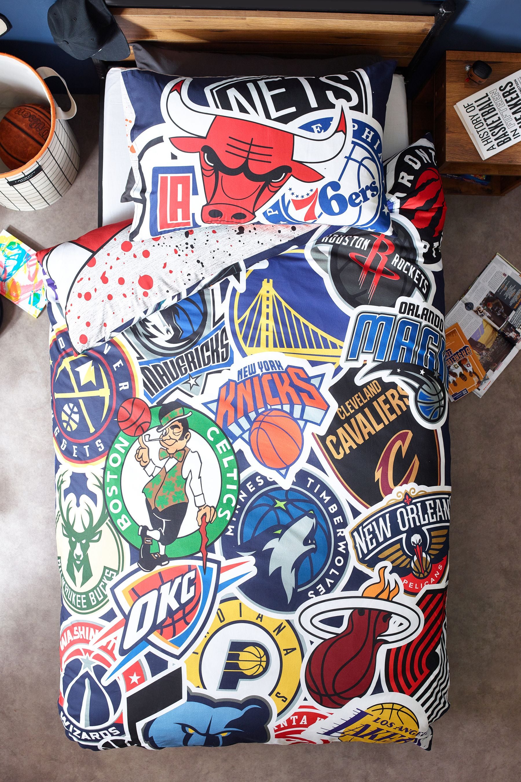 Multi NBA 100% Cotton Duvet Cover and Pillowcase Set