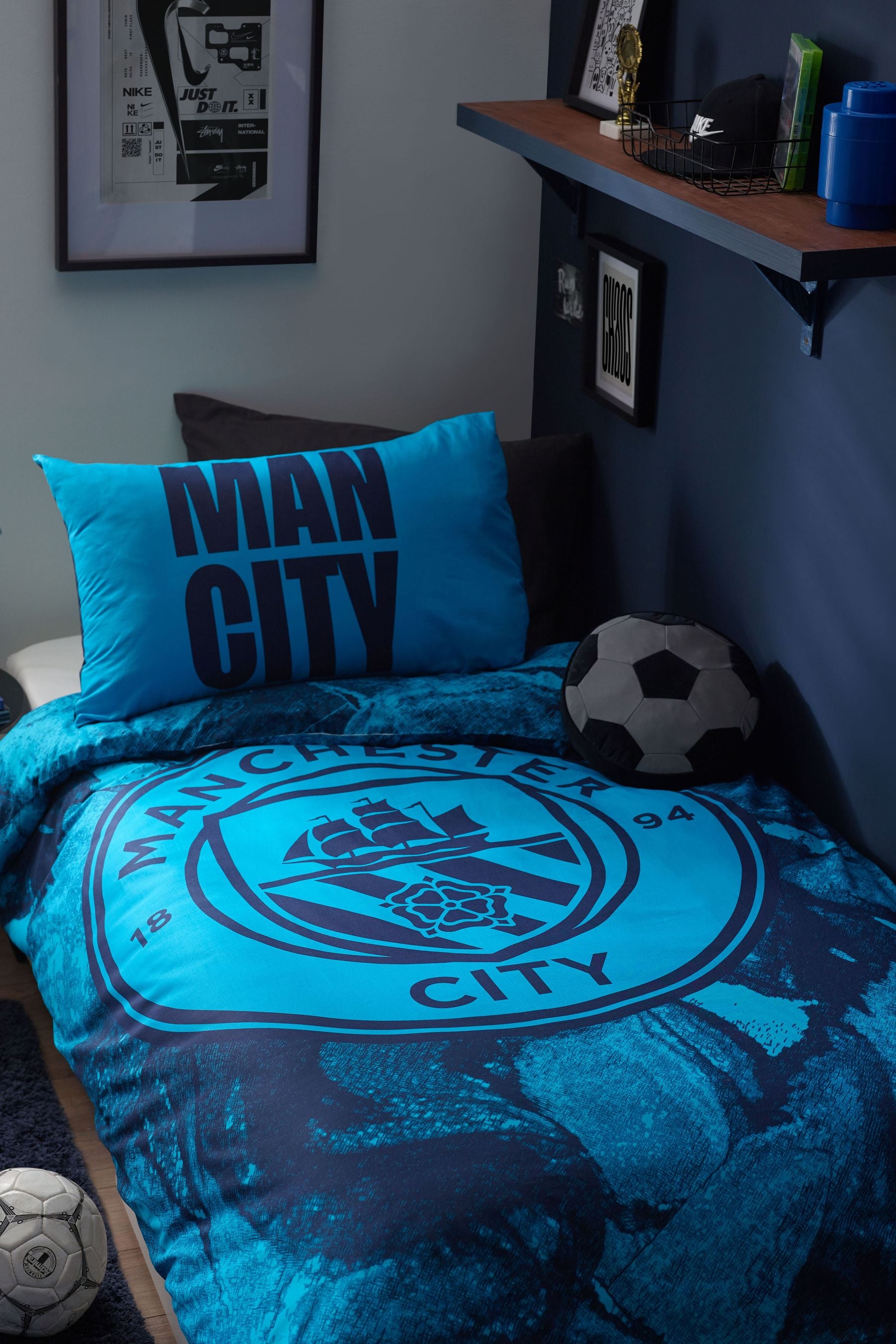 Blue Manchester City 100% Cotton Duvet Cover and Pillowcase Set