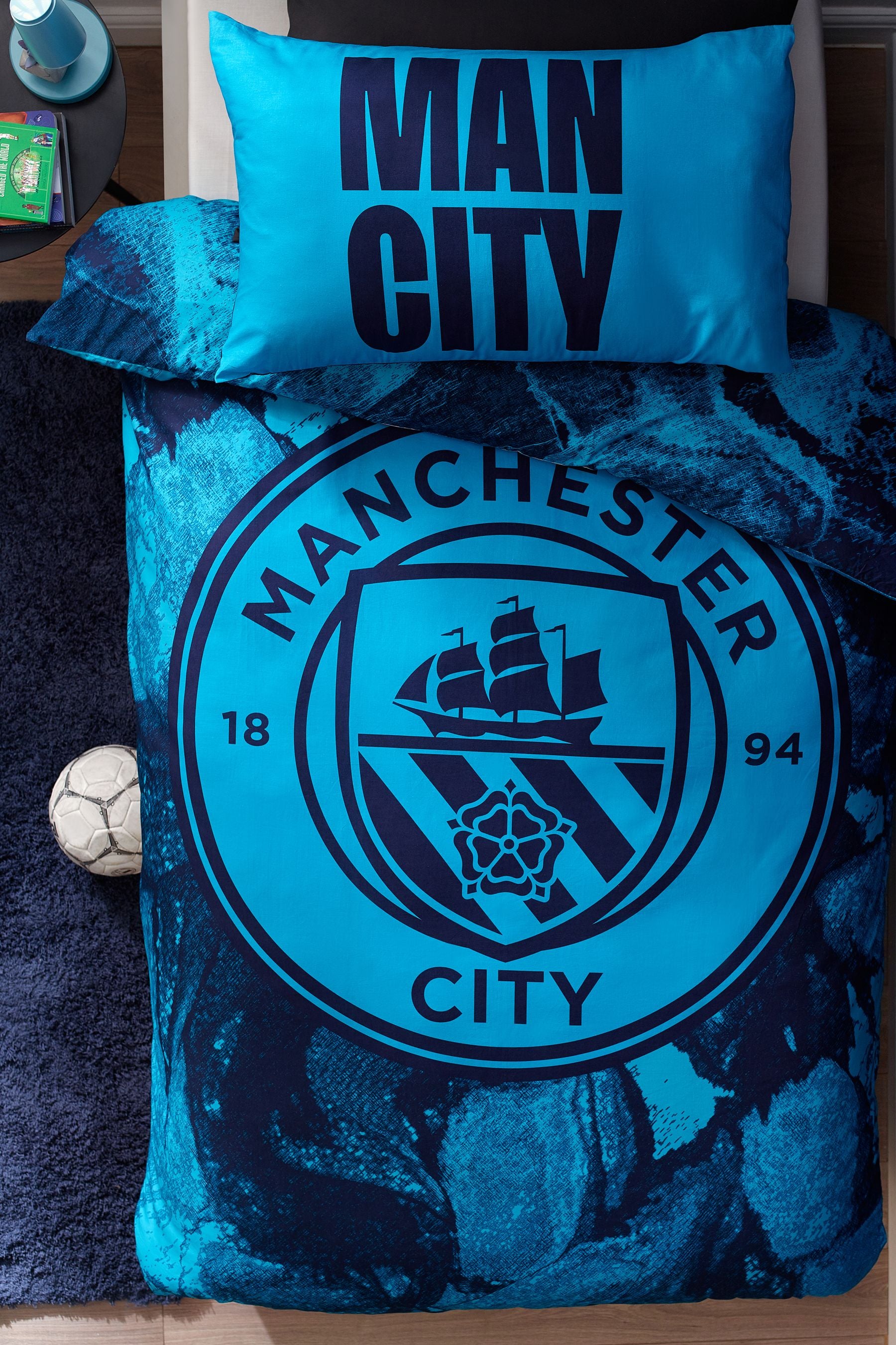 Blue Manchester City 100% Cotton Duvet Cover and Pillowcase Set