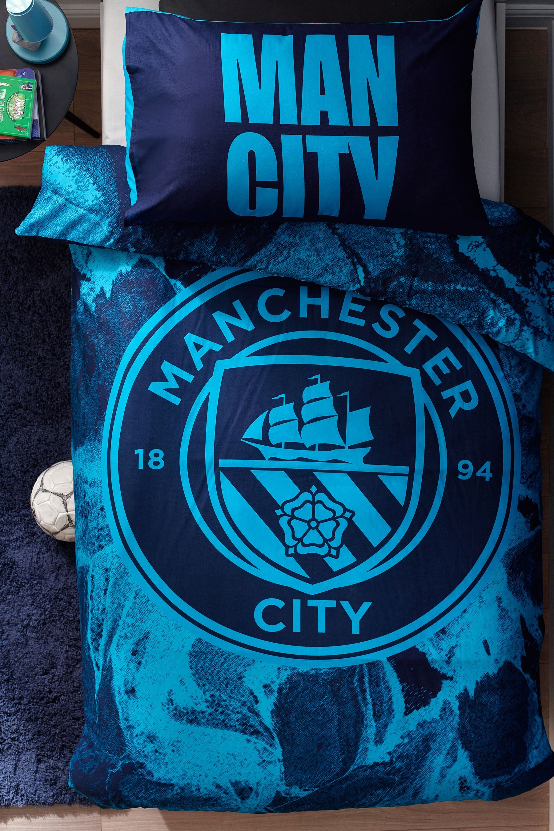 Blue Manchester City 100% Cotton Duvet Cover and Pillowcase Set