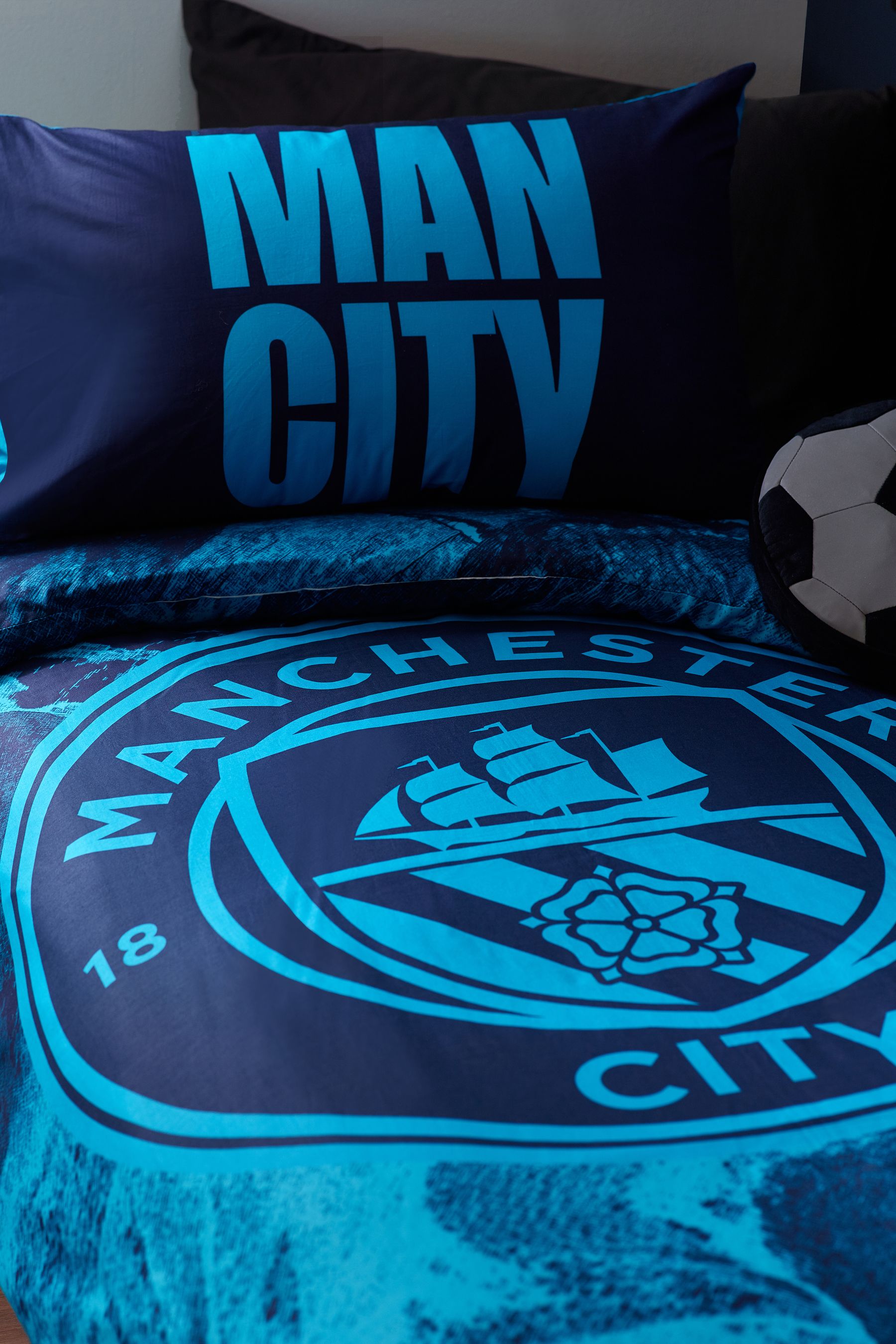 Blue Manchester City 100% Cotton Duvet Cover and Pillowcase Set