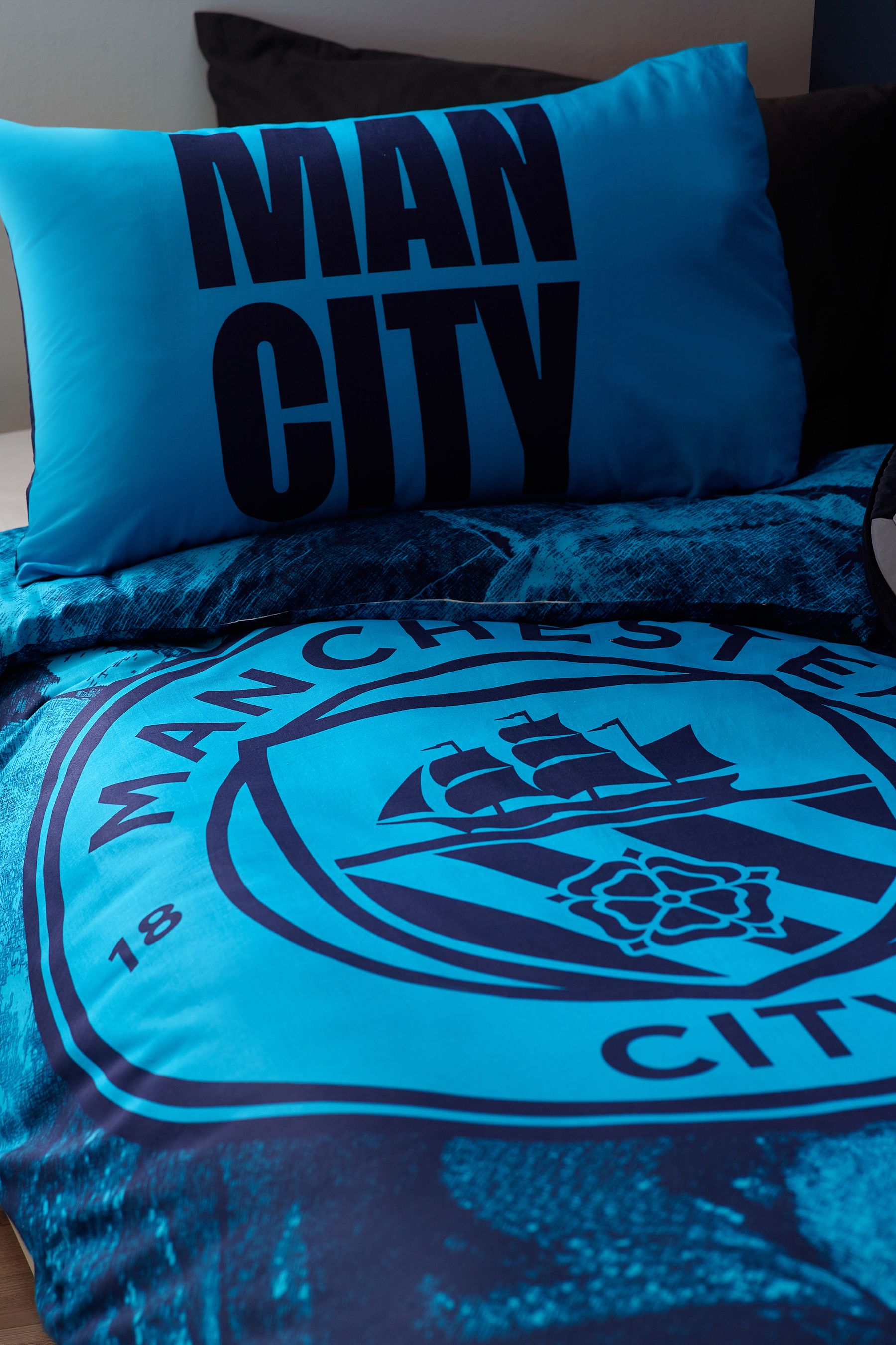 Blue Manchester City 100% Cotton Duvet Cover and Pillowcase Set