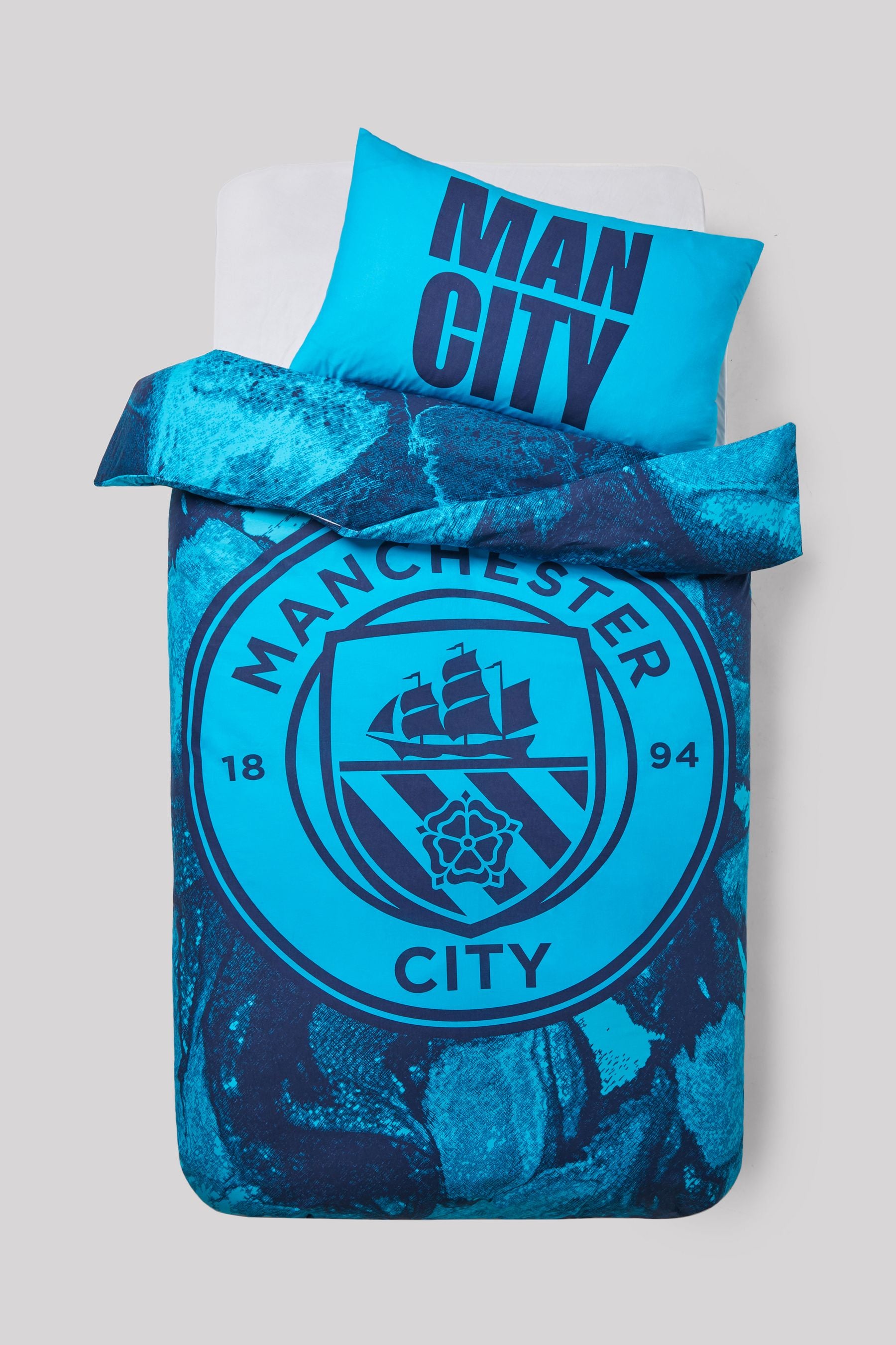 Blue Manchester City 100% Cotton Duvet Cover and Pillowcase Set