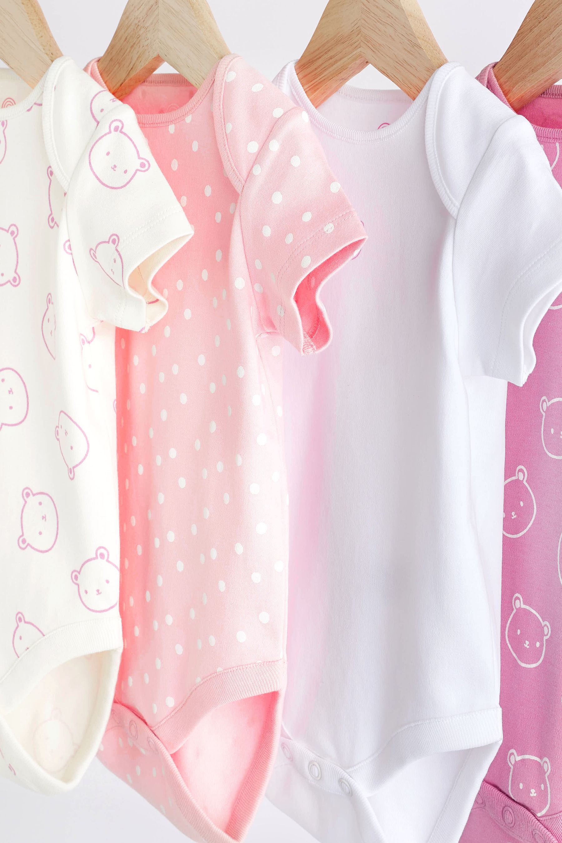 Pink/White Baby Short Sleeve Bodysuits 4 Pack