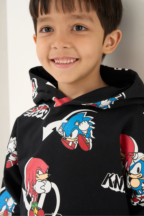 Black Angel & Rocket Sonic Print Hoodie