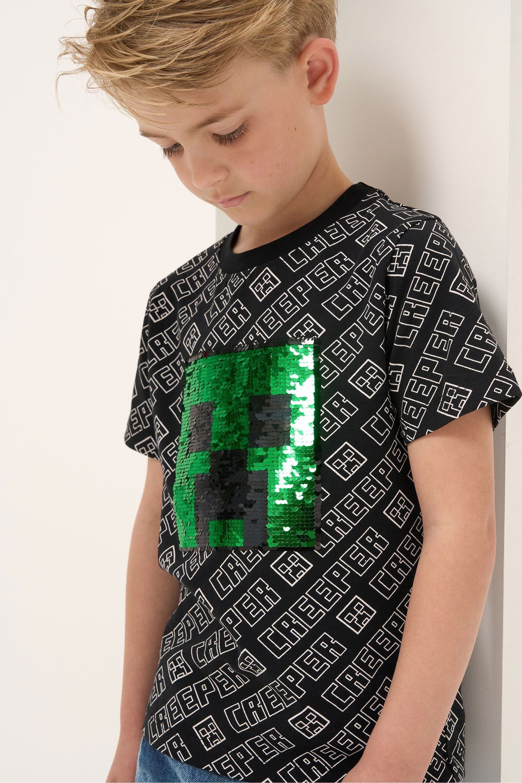 Black Angel & Rocket Minecraft Sequin T-Shirt