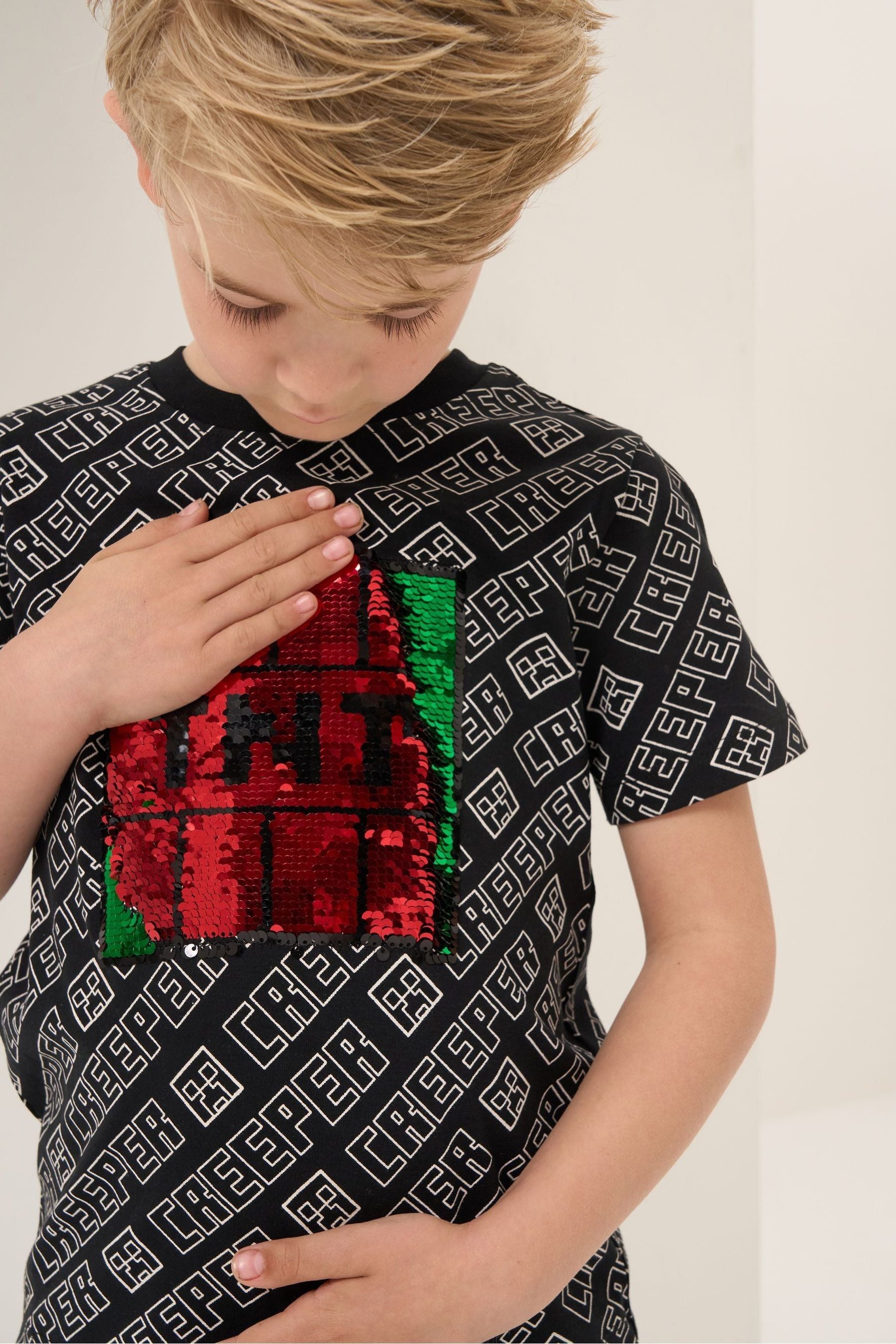 Black Angel & Rocket Minecraft Sequin T-Shirt