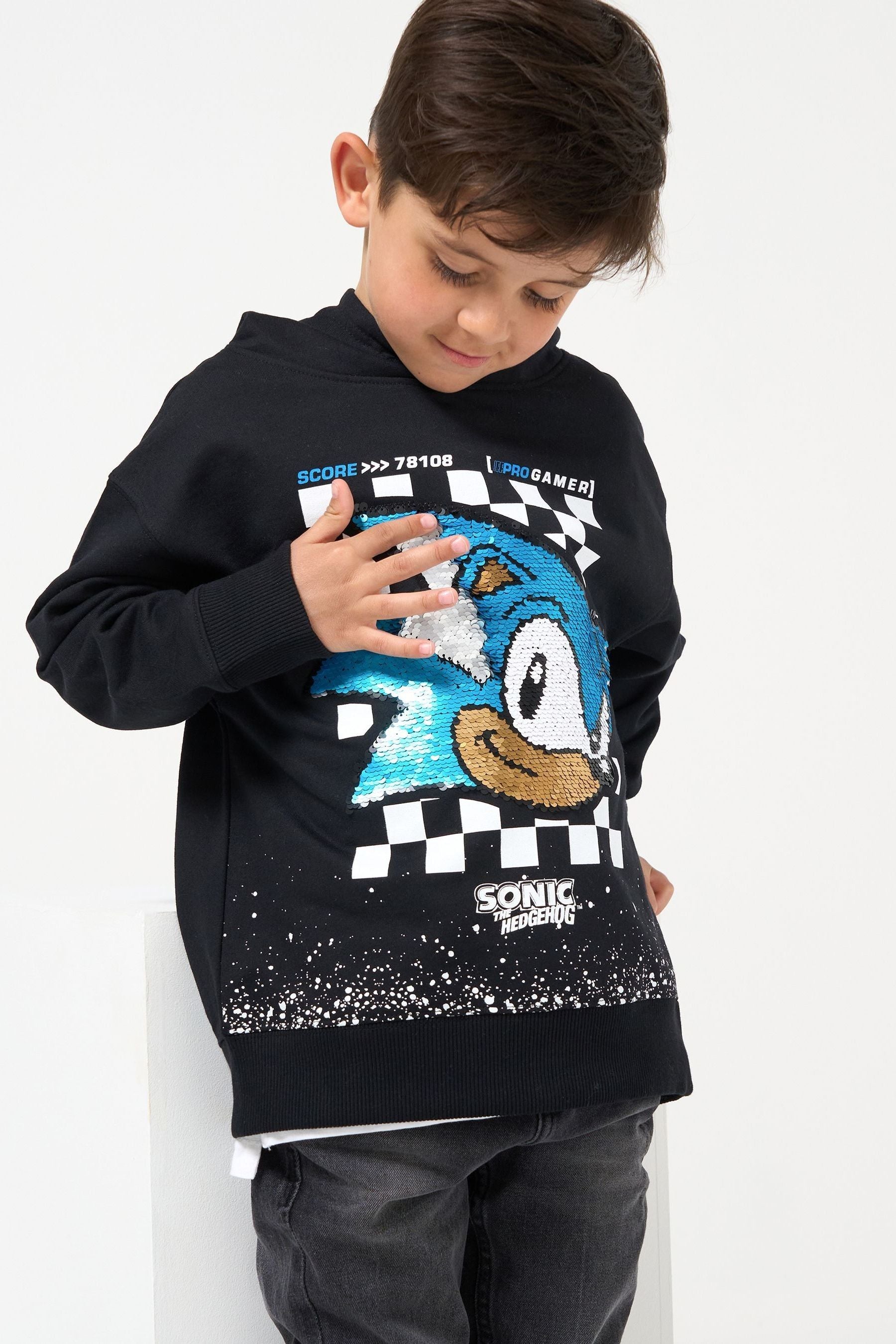 Black/Blue Angel & Rocket Sonic Print Hoodie