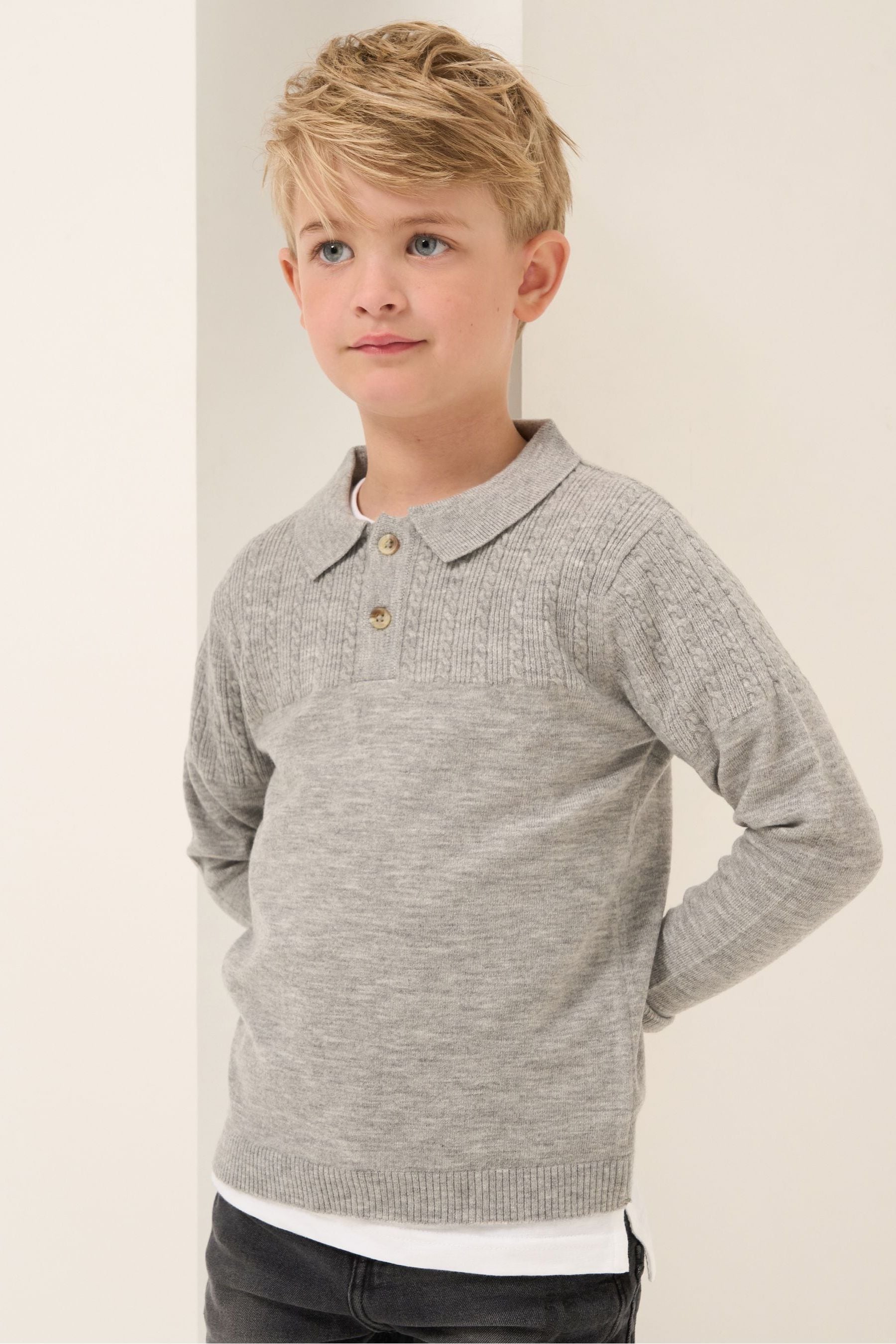 Grey Angel & Rocket Caleb Knitted Polo Shirt