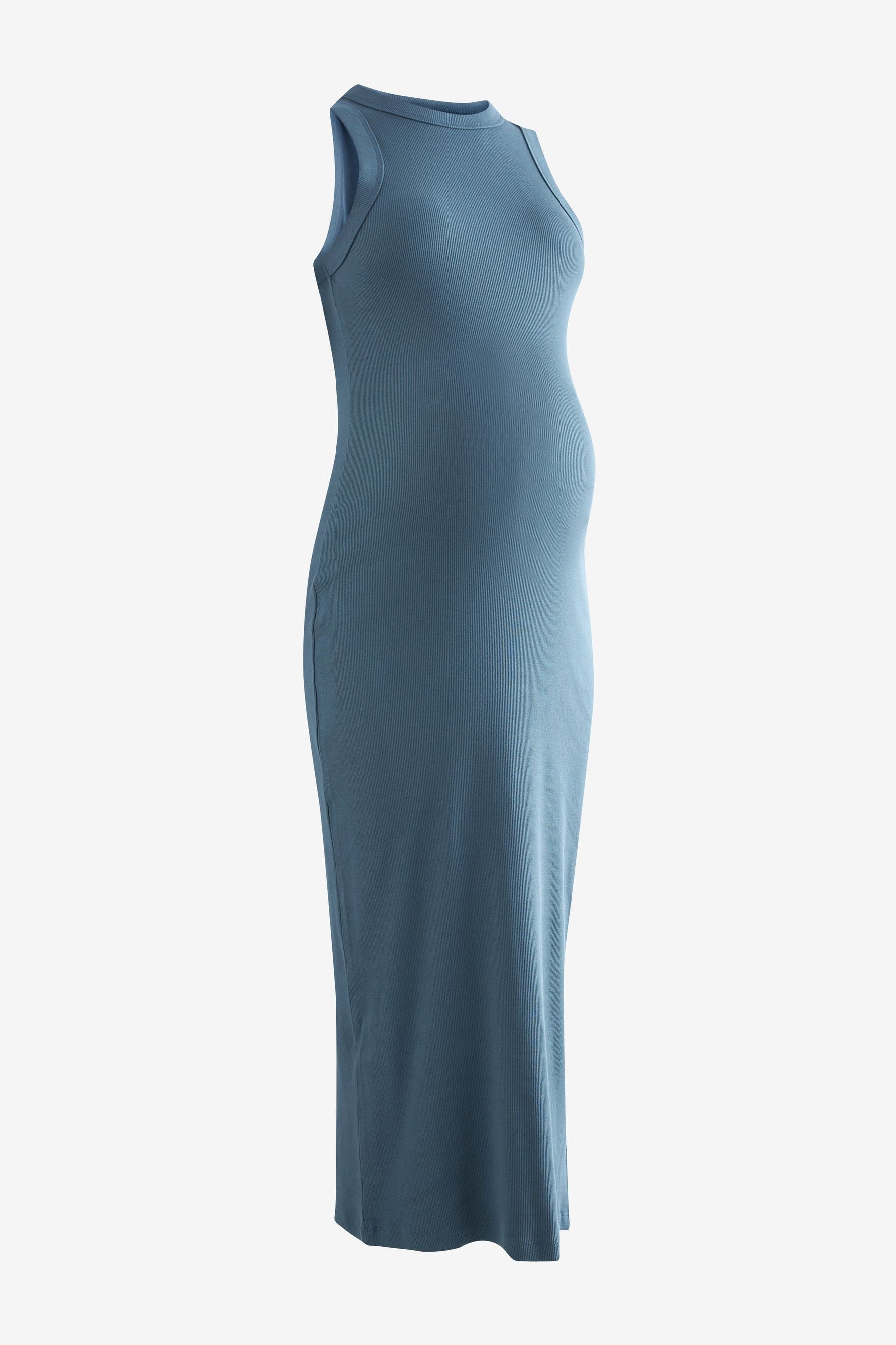 Blue Maternity Ribbed Dress