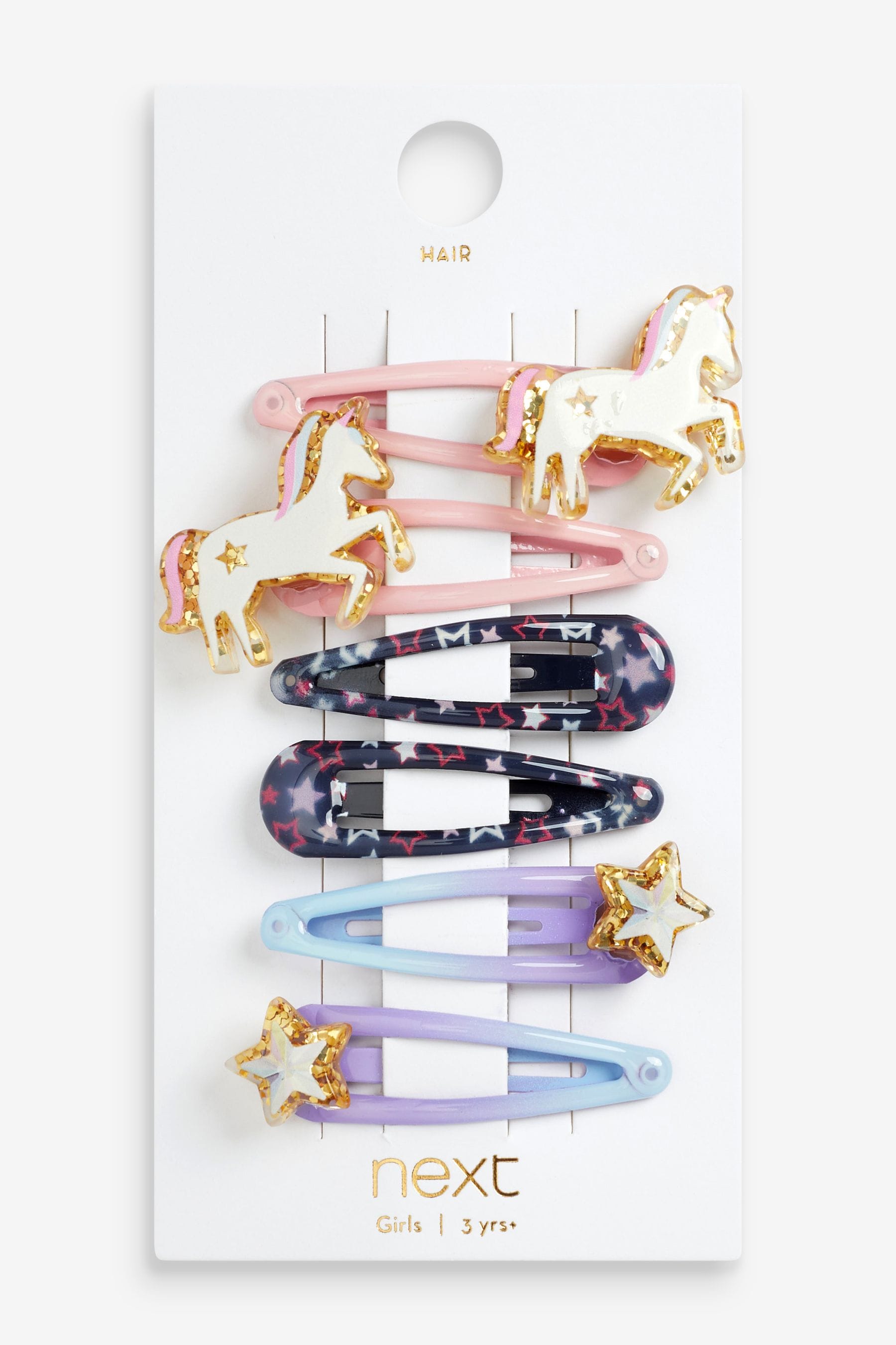 Light Pink Unicorn and Star Hair Clips 6 Pack