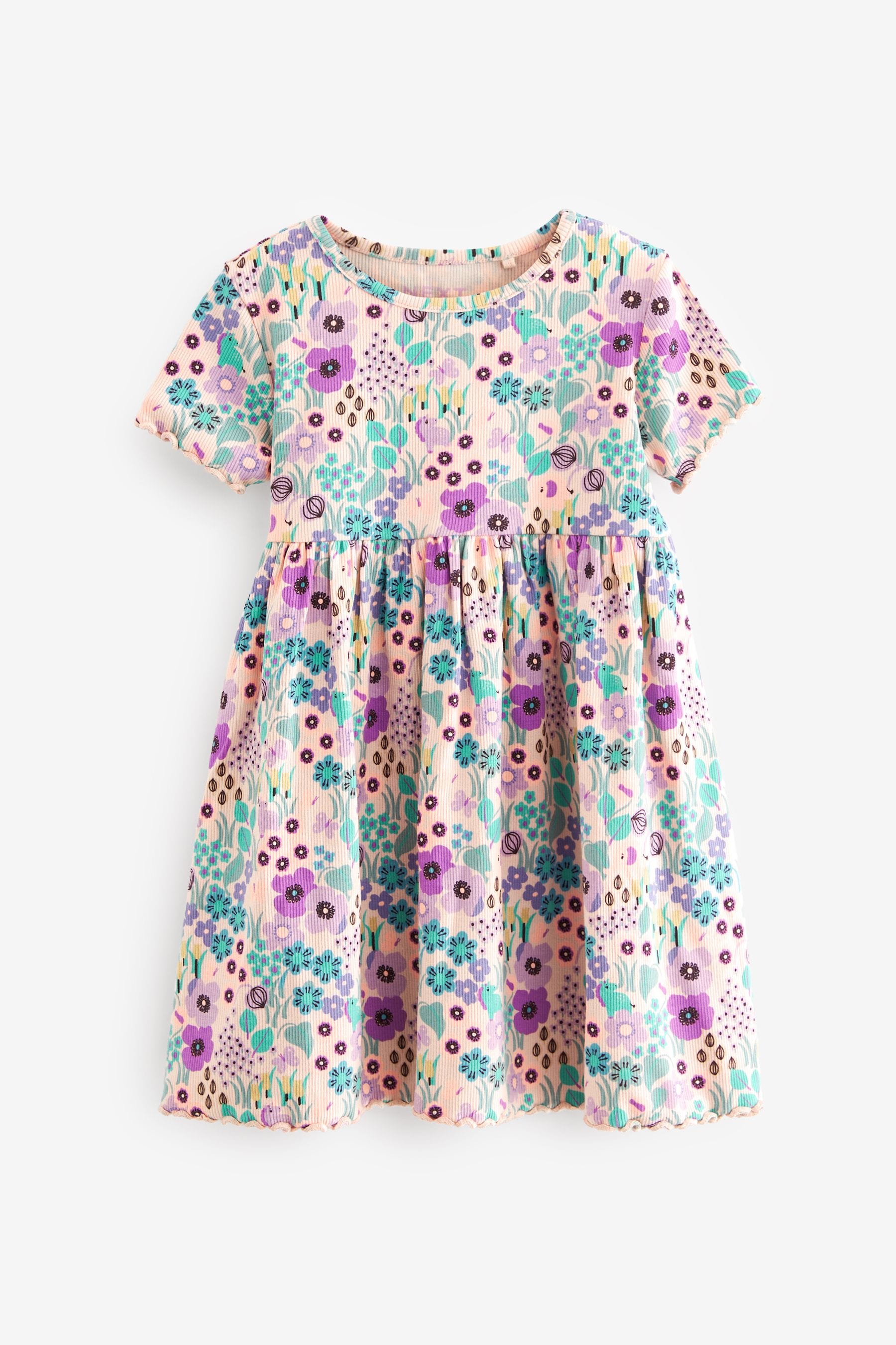 Lilac Ditsy Ribbed Jersey Dress (3mths-7yrs)