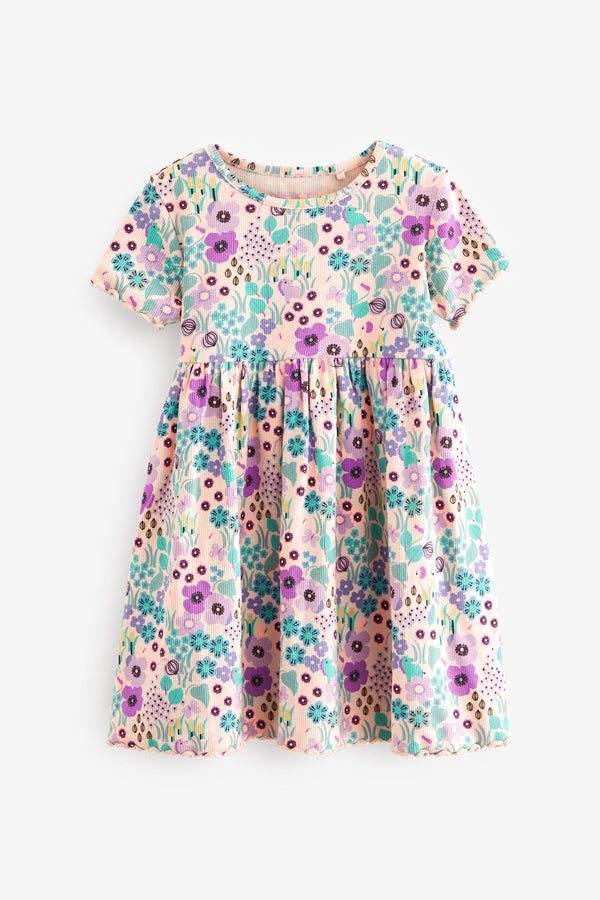 Lilac Ditsy Ribbed Jersey Dress (3mths-7yrs)