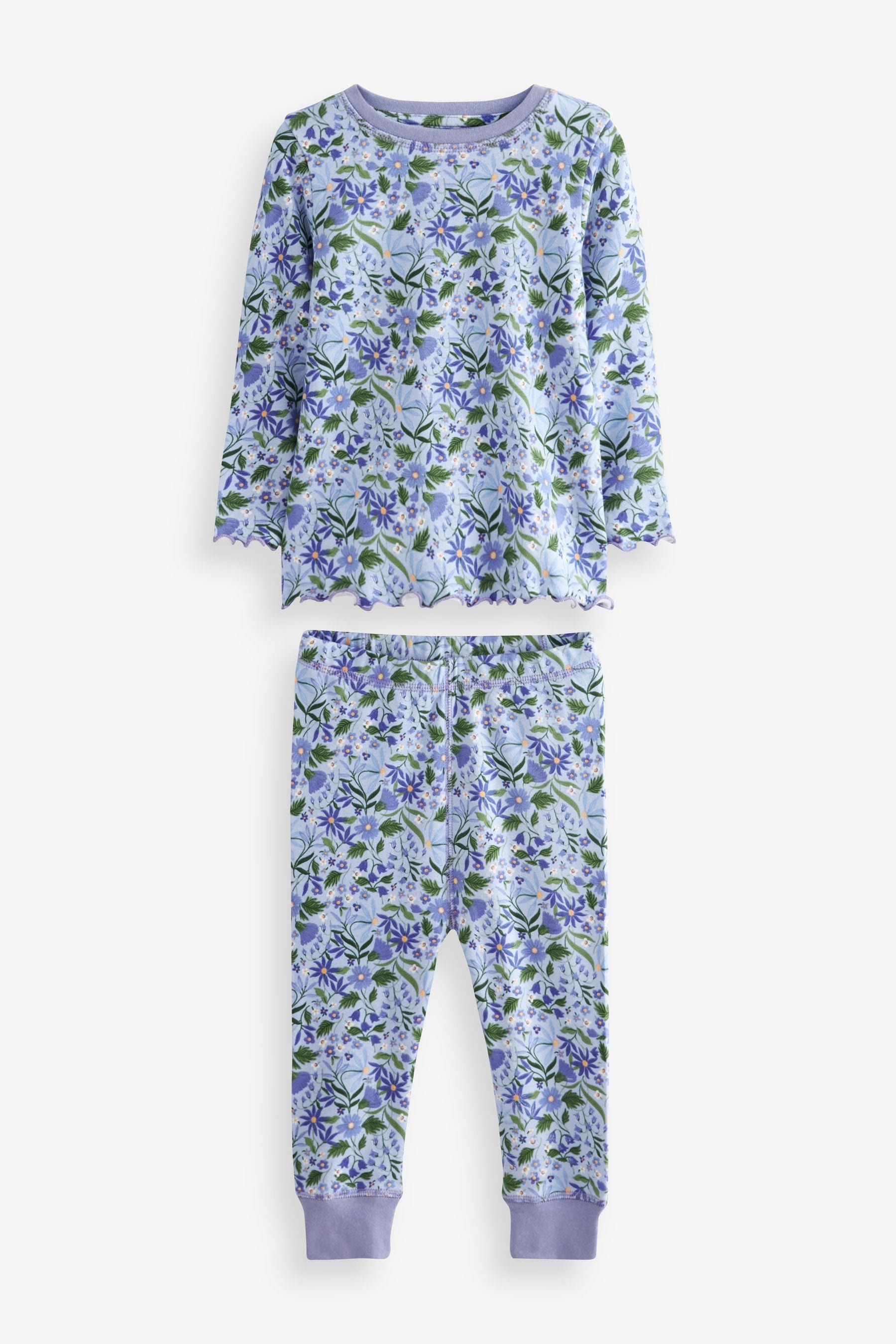 Blue/White Bluebell 100% Cotton Floral Snuggle Pyjamas 3 Pack (9mths-16yrs)