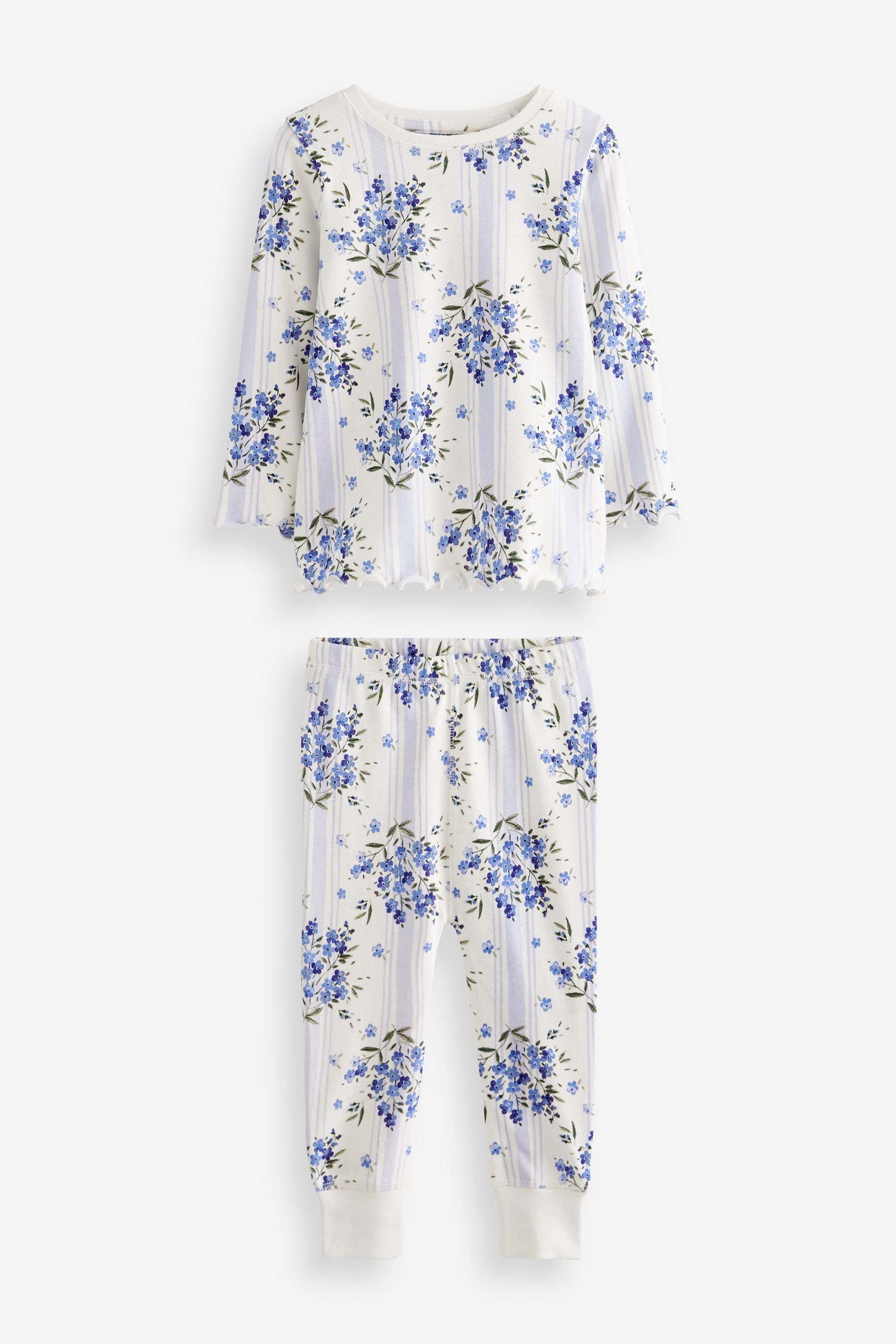 Blue/White Bluebell 100% Cotton Floral Snuggle Pyjamas 3 Pack (9mths-16yrs)