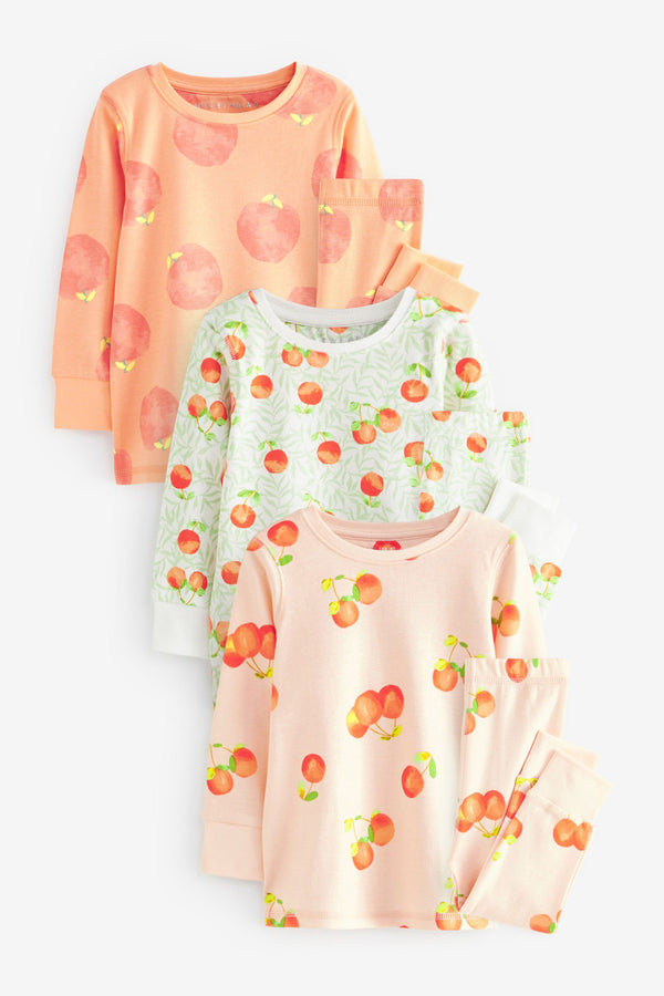 Orange Peach 3 Pack Printed Long Sleeve Pyjamas (9mths-10yrs)