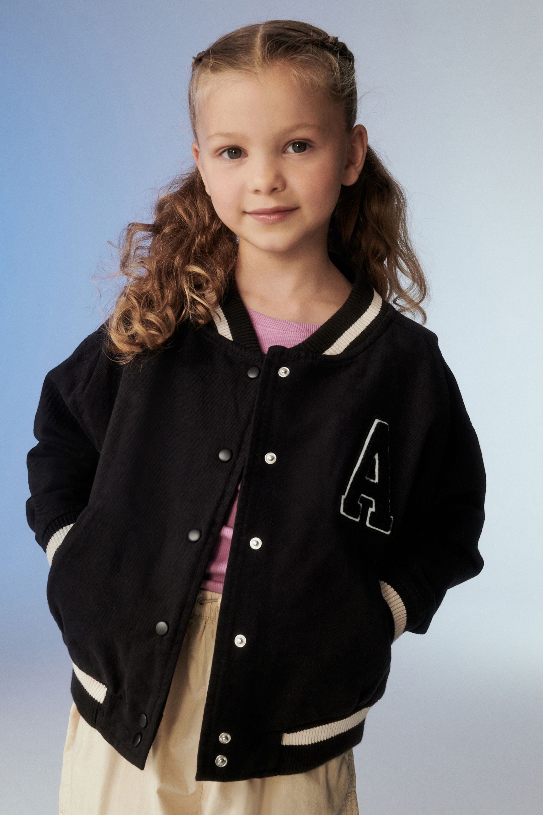 Black Varsity Denim Bomber Jacket (3-16yrs)