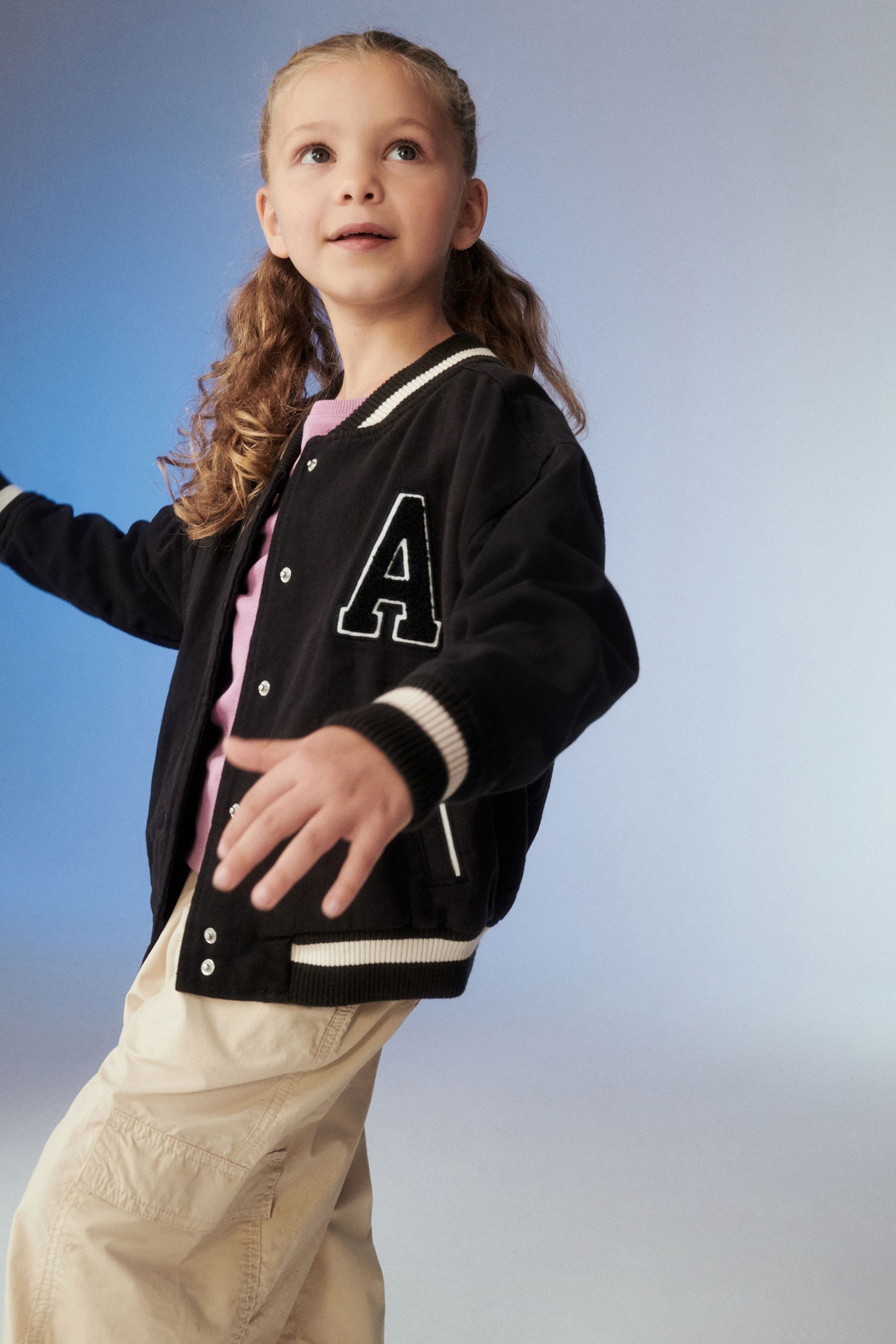 Black Varsity Denim Bomber Jacket (3-16yrs)