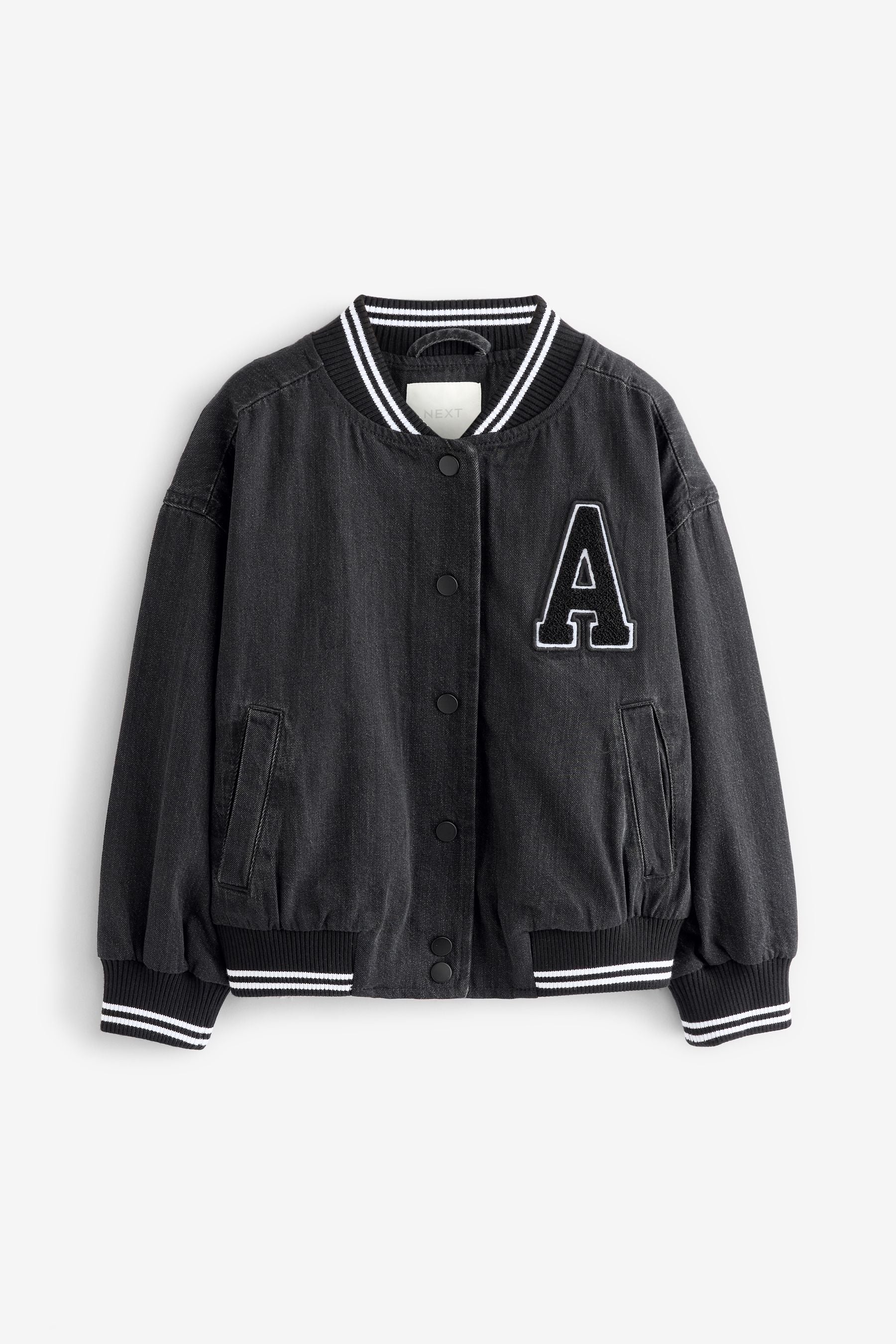 Black Varsity Denim Bomber Jacket (3-16yrs)