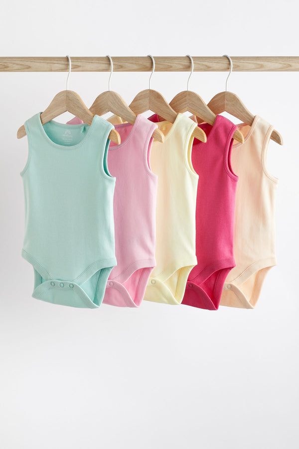 Multicolour Baby 100% Cotton Vest Bodysuits 5 Pack