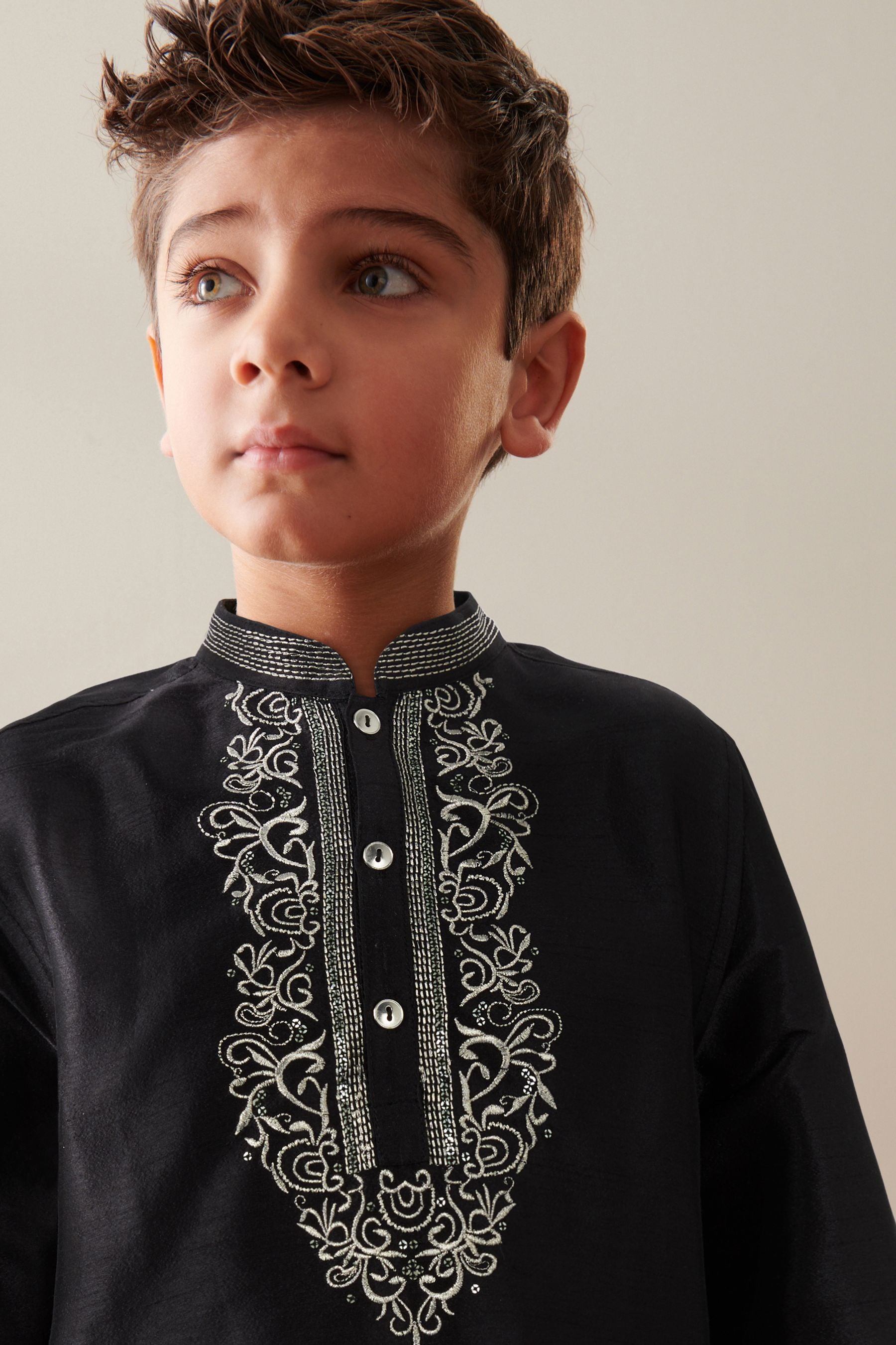 Black Embroidered Boys Kurta (3mths-16yrs)