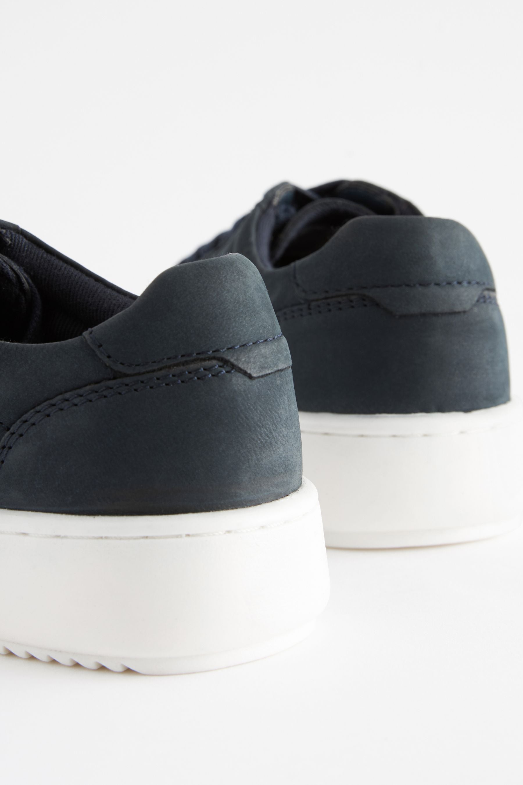 Navy Blue Lace Up Leather Smart Trainers