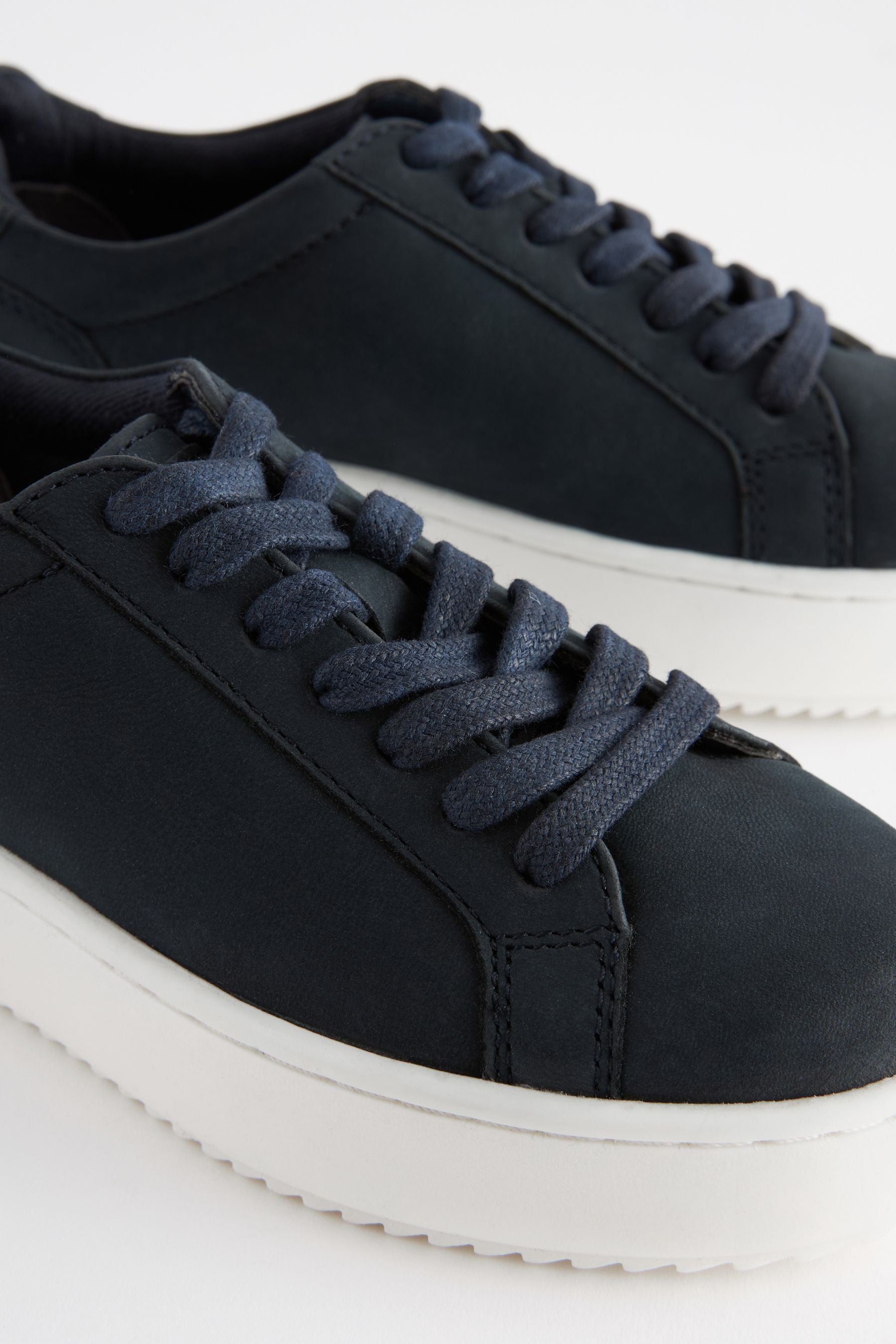 Navy Blue Lace Up Leather Smart Trainers