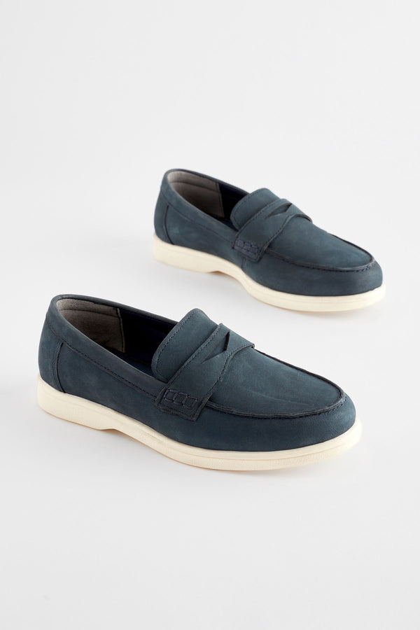 Navy Leather Penny Loafers