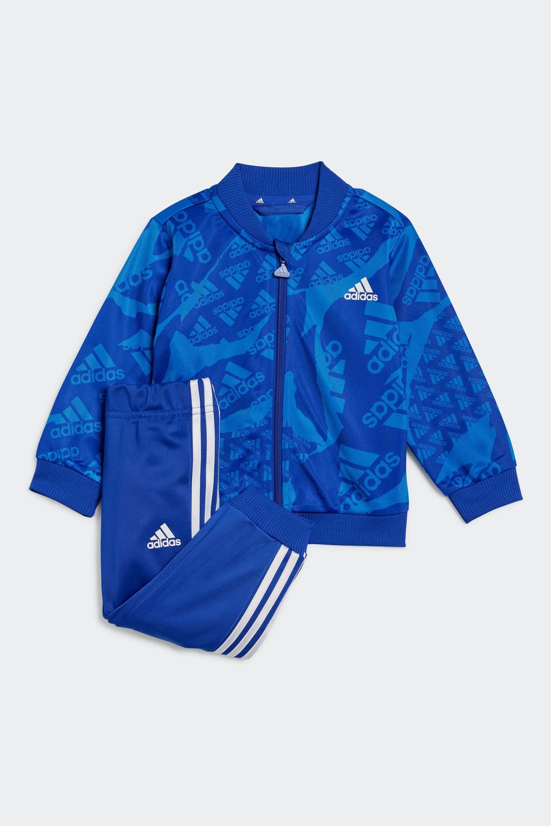 Blue adidas Sportswear Essentials Allover Kids Printed Tracksuit