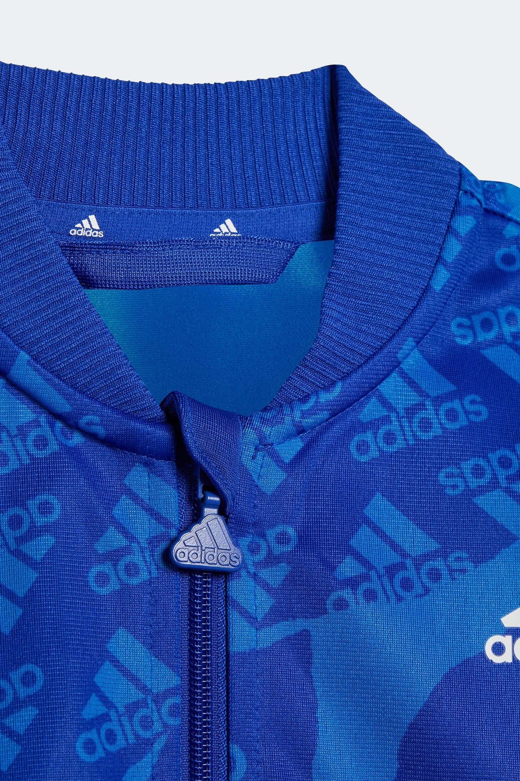 Blue adidas Sportswear Essentials Allover Kids Printed Tracksuit