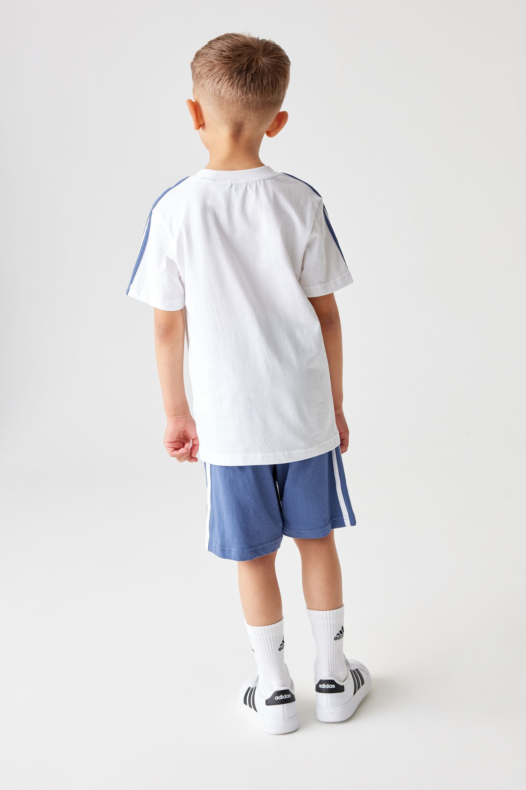 adidas White/Blue Kids Essentials Top and Short Set