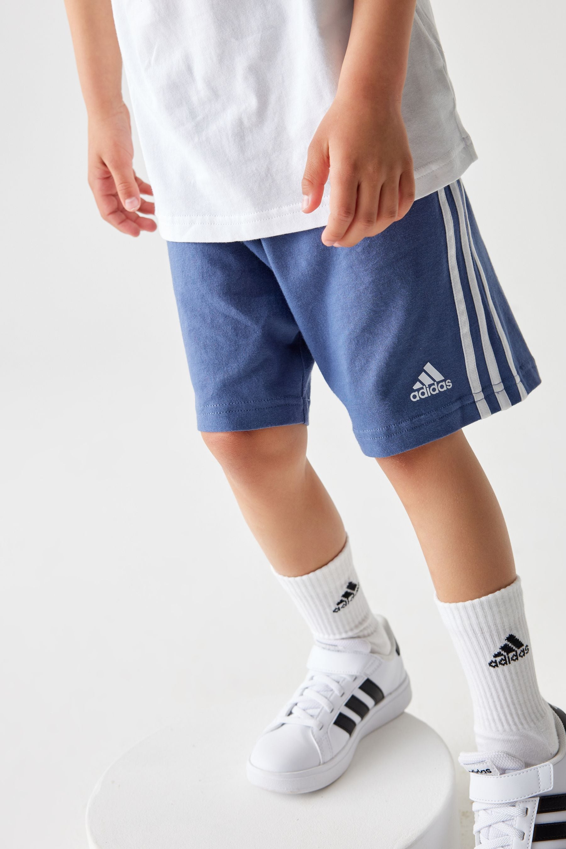 adidas White/Blue Kids Essentials Top and Short Set