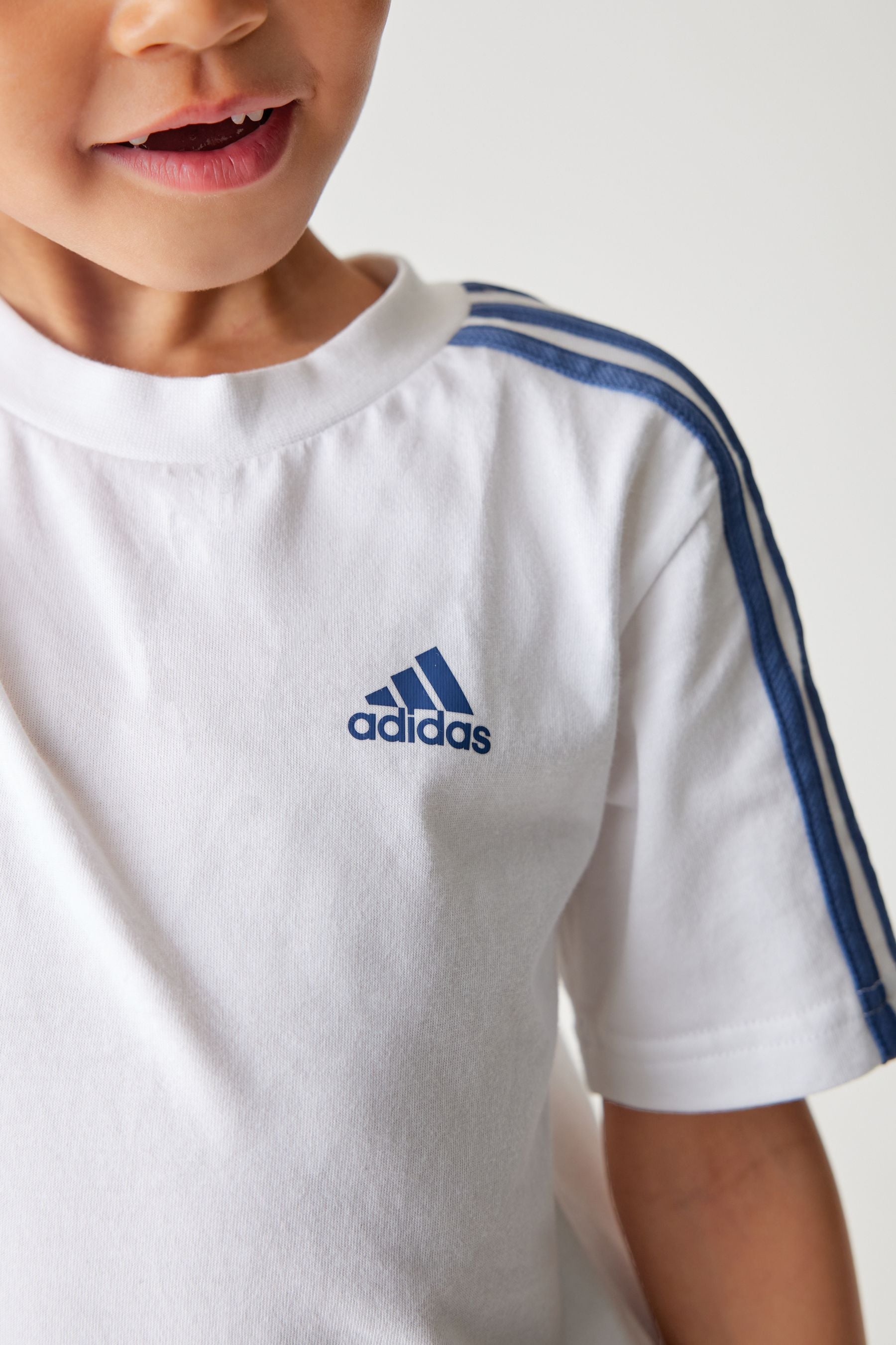 adidas White/Blue Kids Essentials Top and Short Set