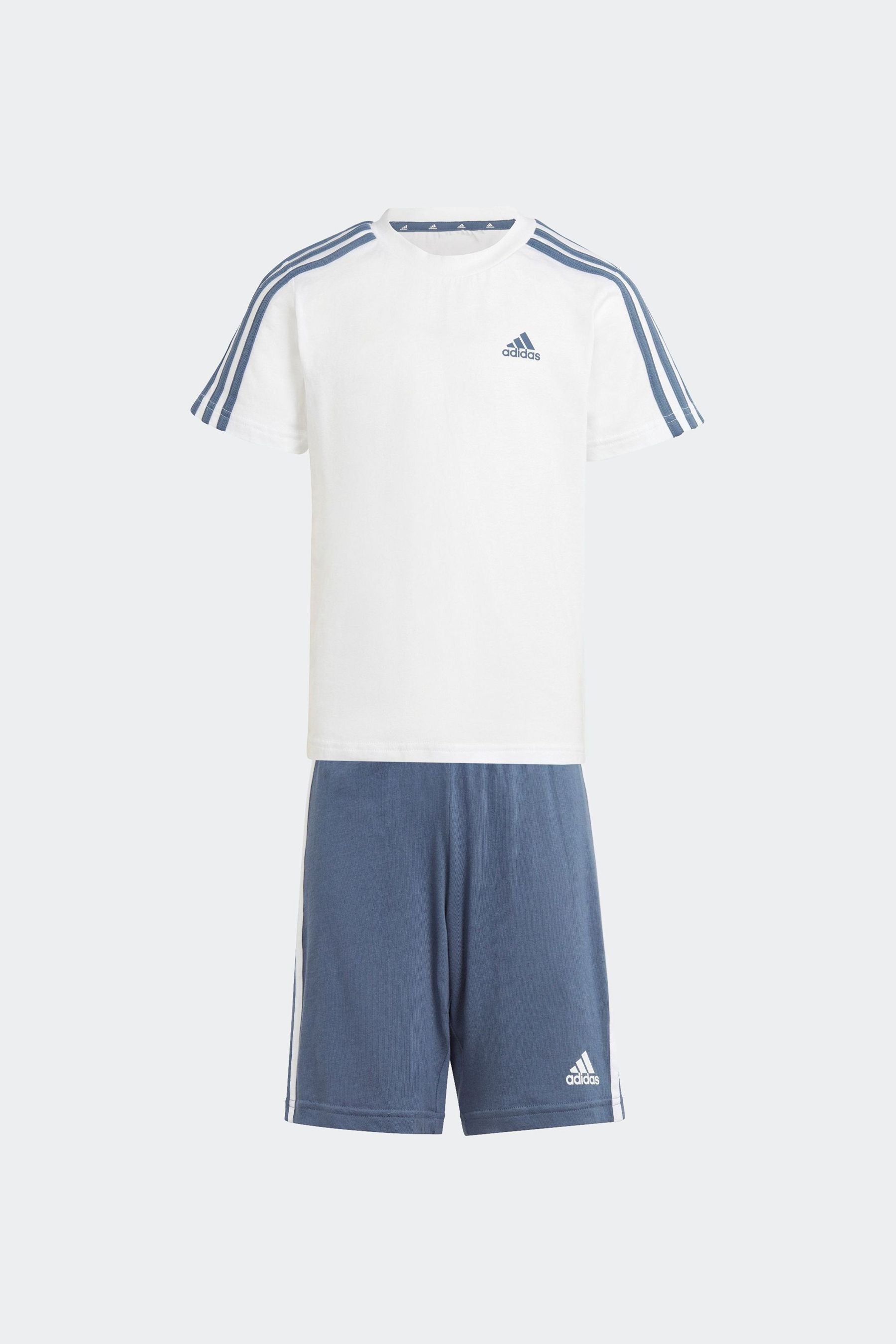 adidas White/Blue Kids Essentials Top and Short Set