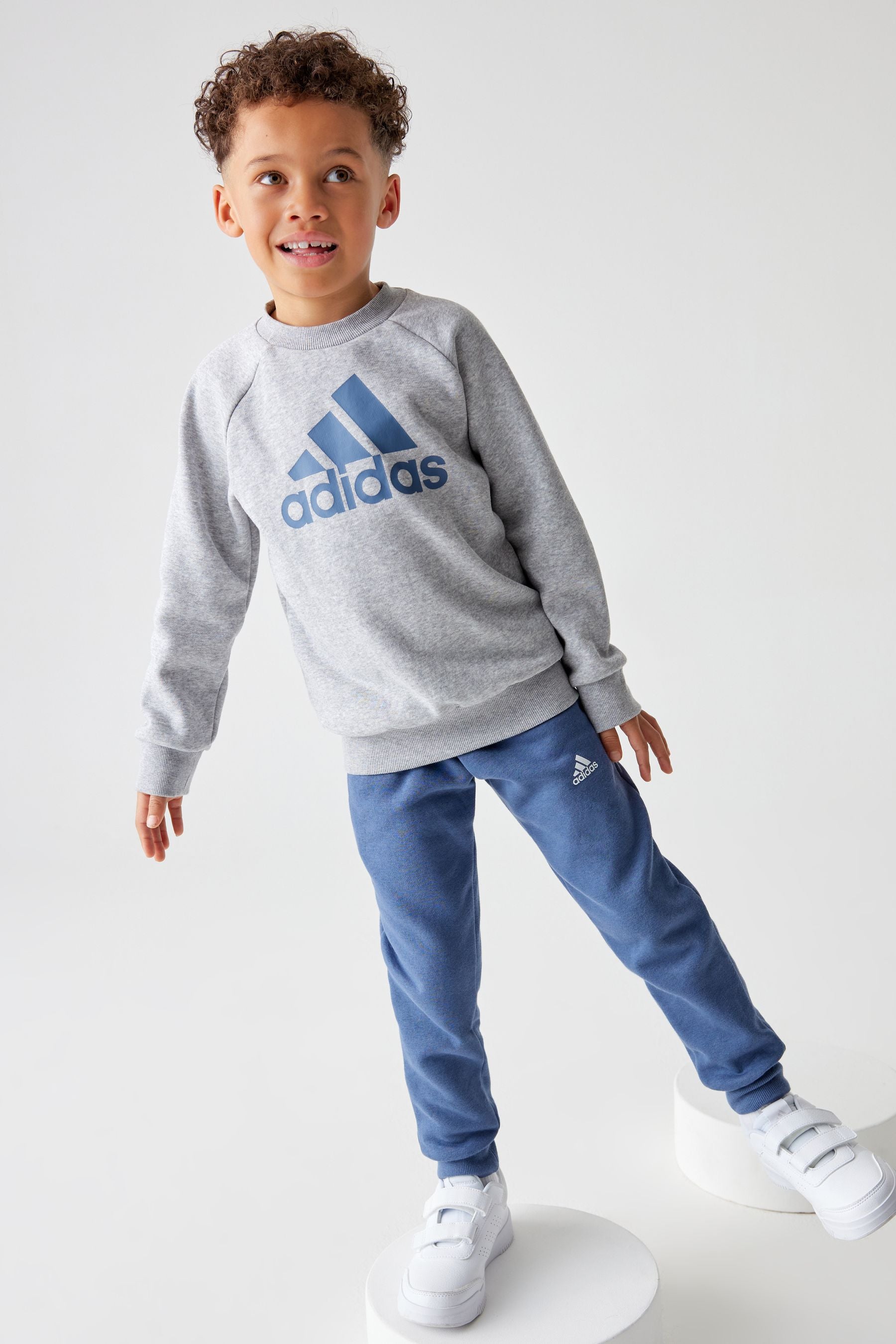 Grey/Blue adidas Kids Essentials Logo Joggers Set