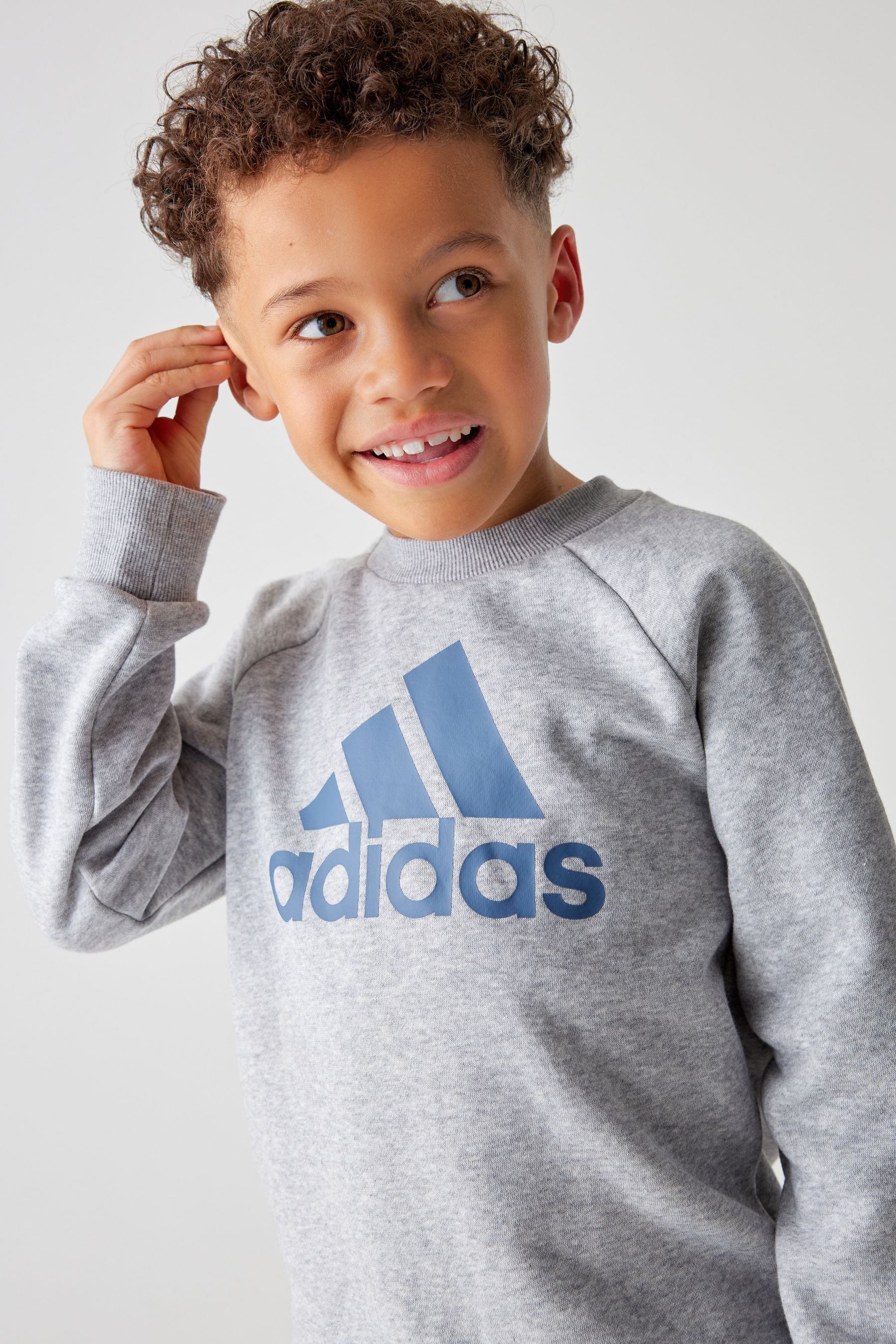 Grey/Blue adidas Kids Essentials Logo Joggers Set