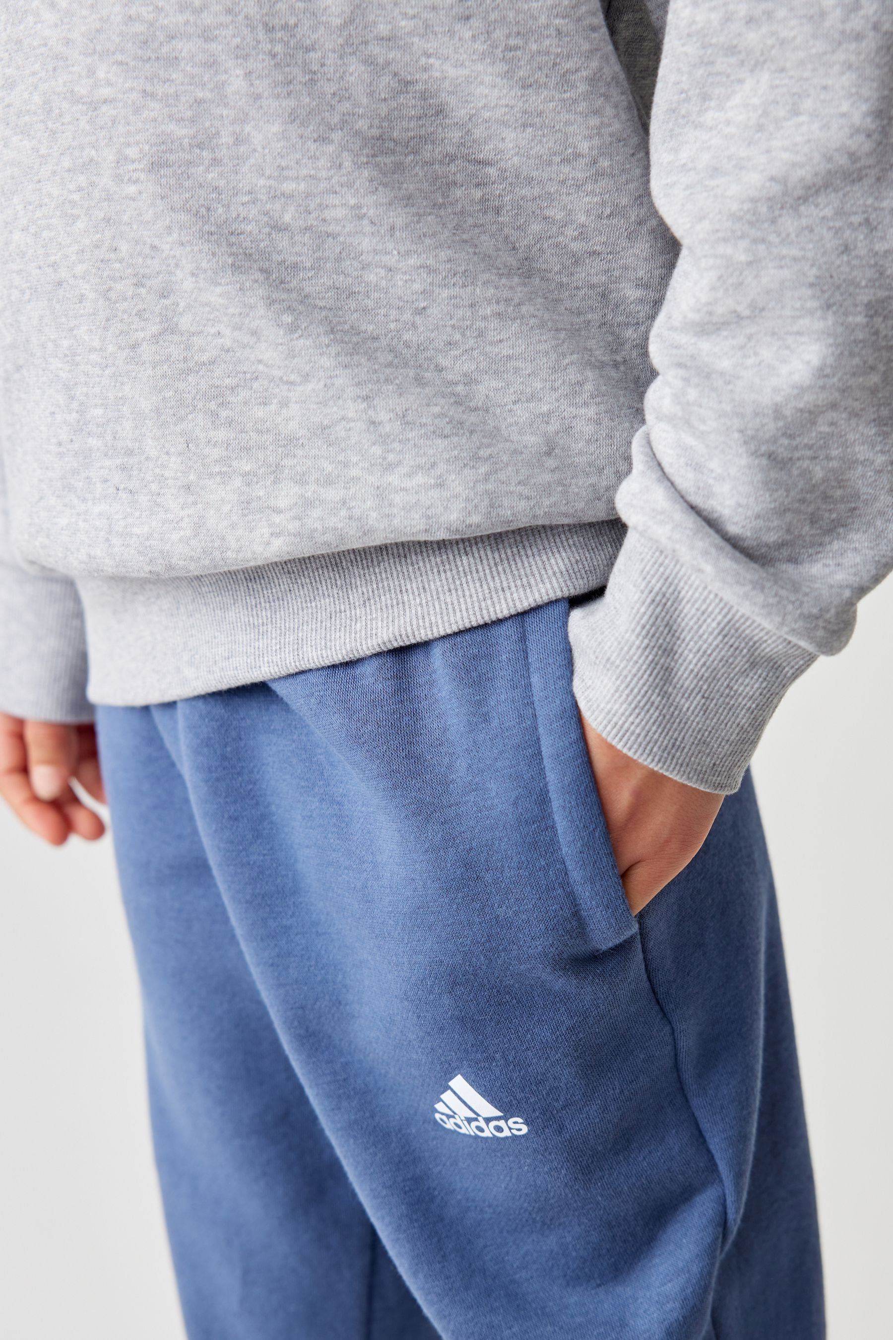 adidas Grey/Blue Kids Essentials Logo Joggers Set