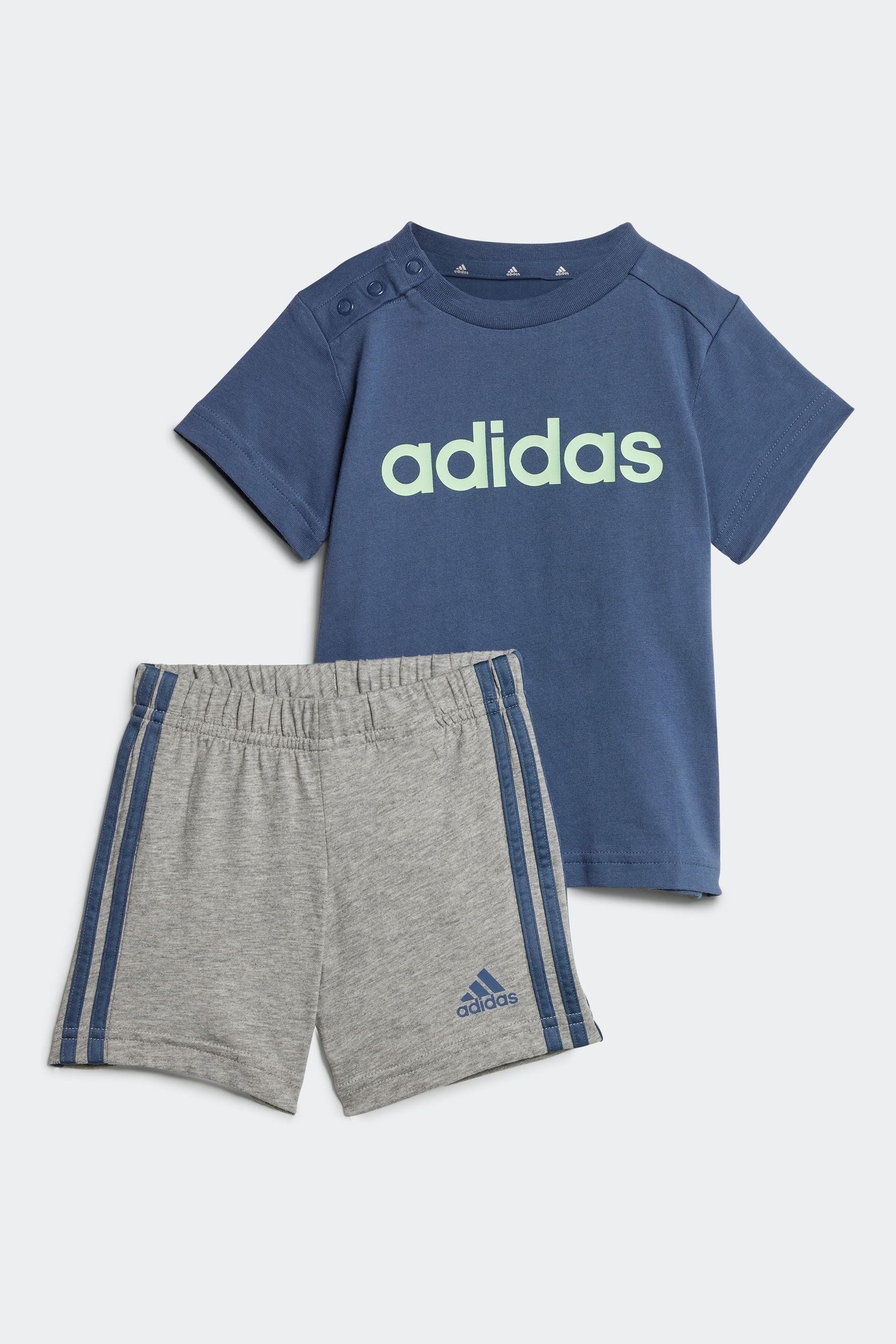 Blue/Grey adidas Sportswear Essentials Lineage Organic Cotton T-Shirt And Shorts Set