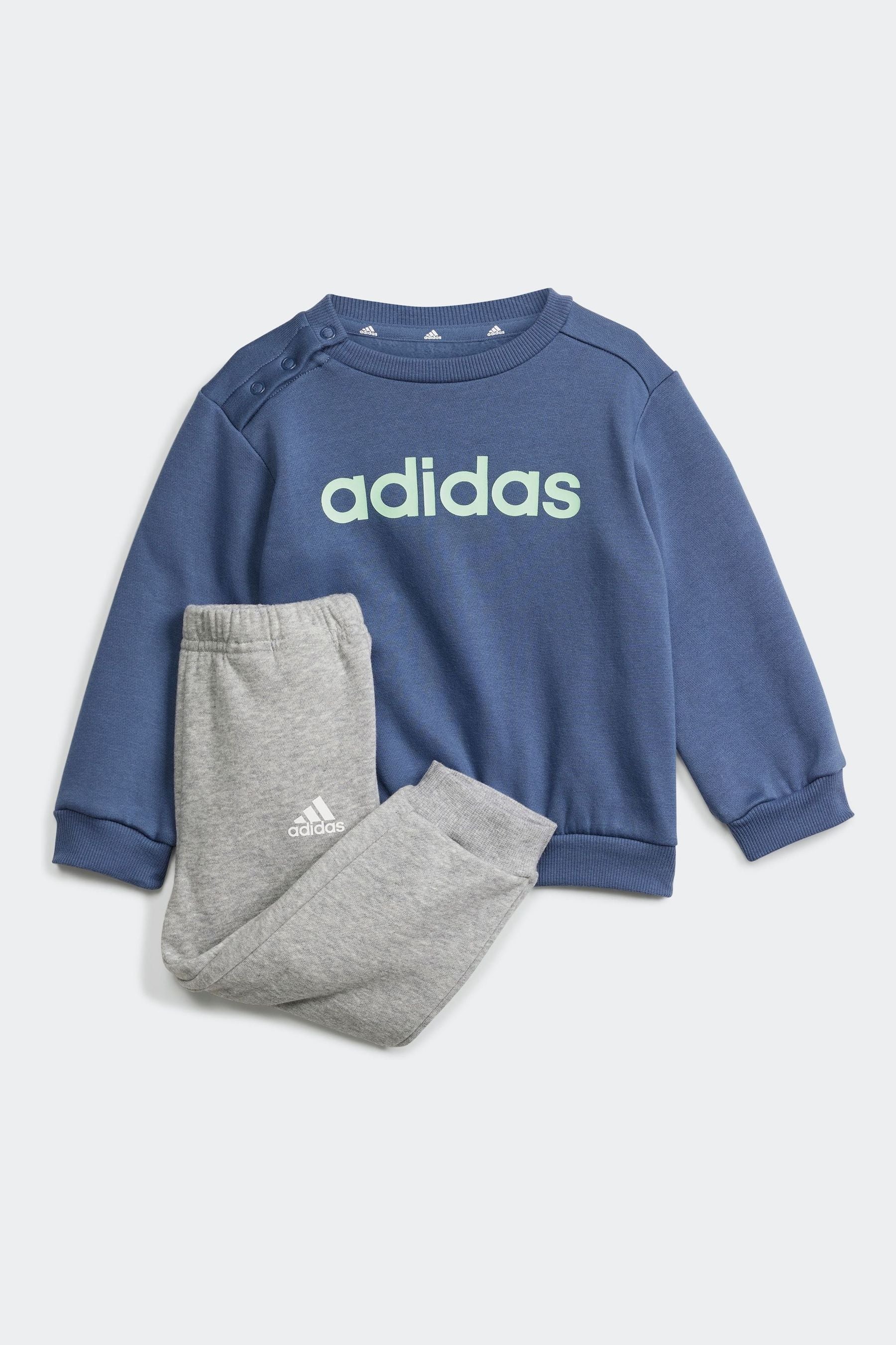 adidas Grey/Blue Sportswear Essentials Lineage Joggers Set