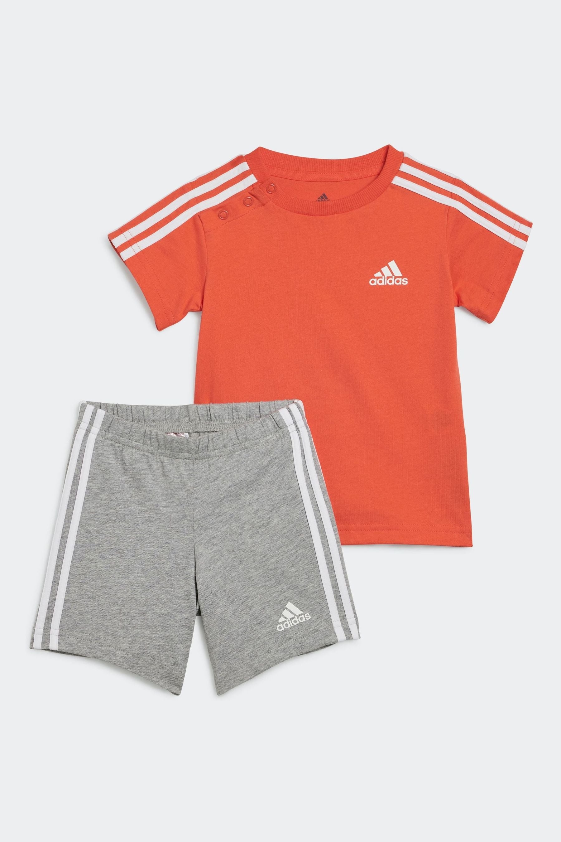 Red/Grey adidas Sportswear Essentials T-Shirt and Shorts Set